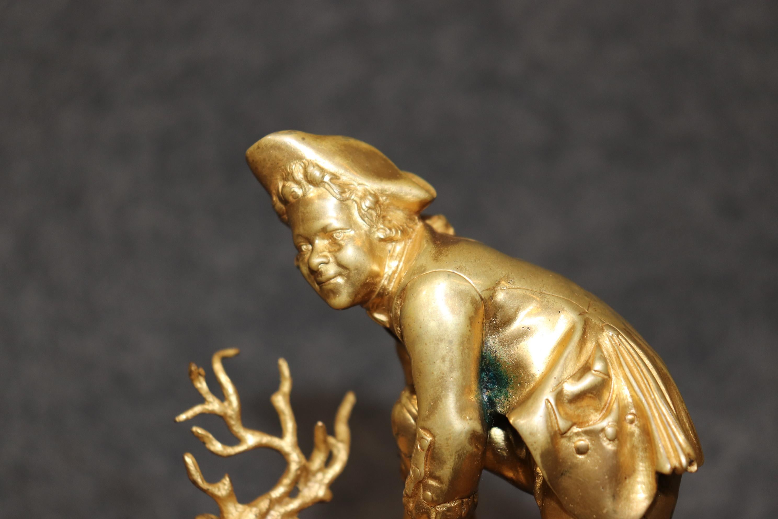 Late 19th Century Russian Bronze Ormolu Sculpture of a Boy on a Marble Base For Sale 2