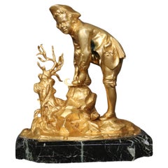 Late 19th Century Russian Bronze Ormolu Sculpture of a Boy on a Marble Base