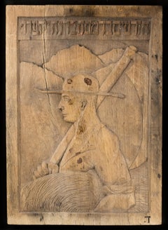 Late 19th Century Russian Wood Carving of a Jewish Pioneer