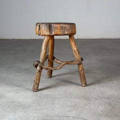 Late 19th Century Rustic Alpine Stool from Valle d’Aosta, Italy