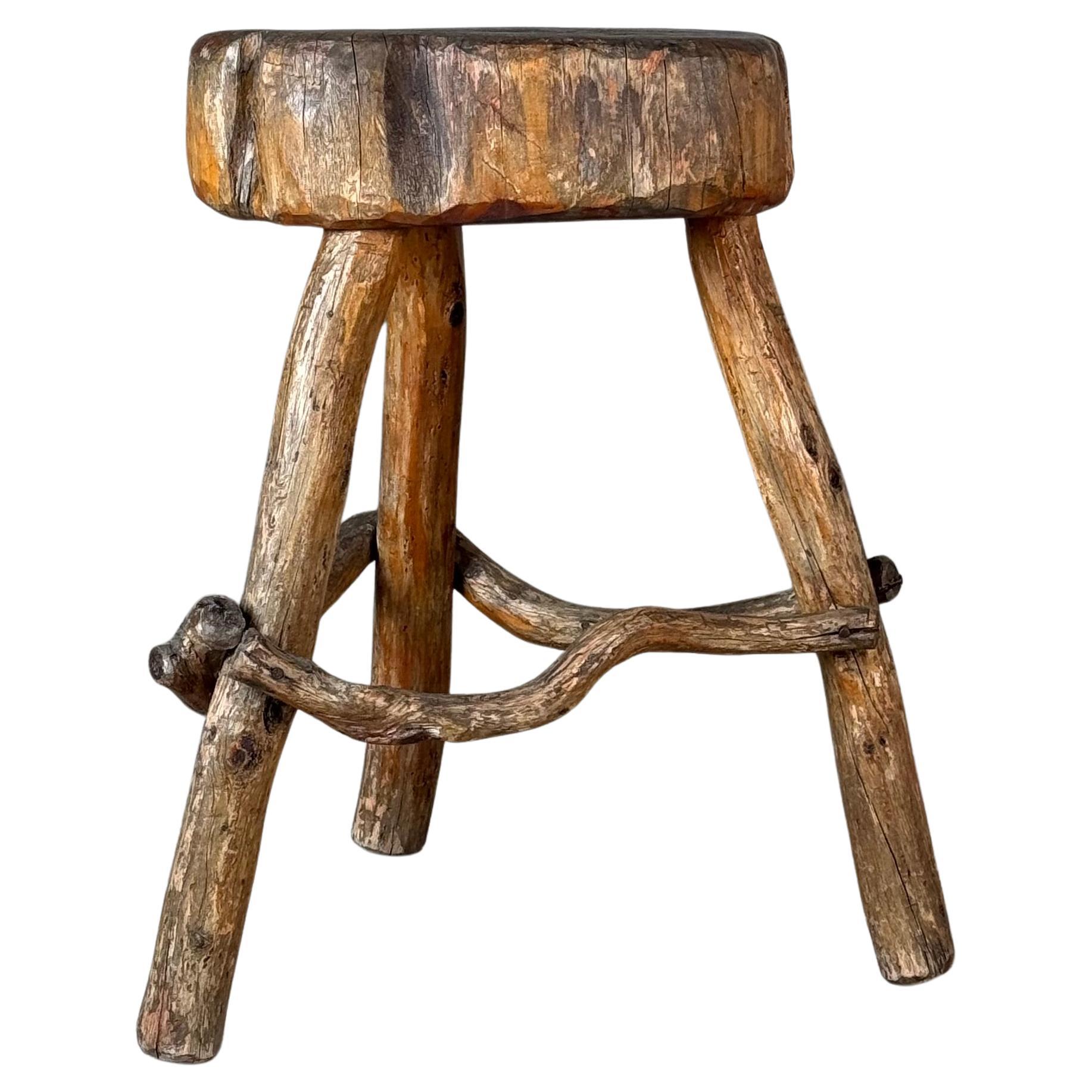 Late 19th Century Rustic Alpine Stool from Valle d’Aosta, Italy