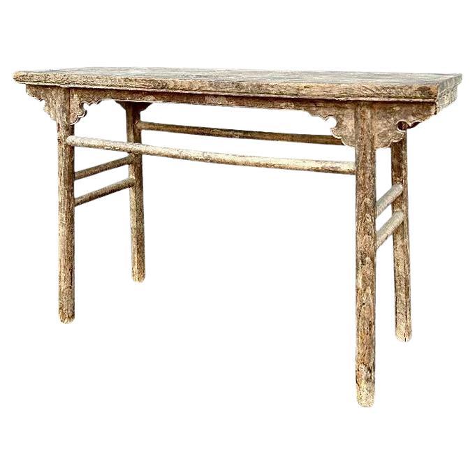 Late 19th Century Rustic Antique Chinese Console Altar Elmwood Table For Sale