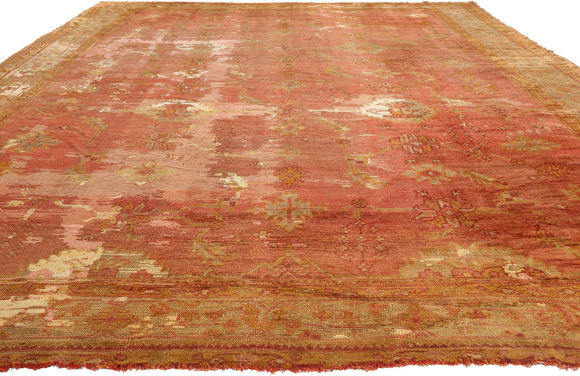 Alfombra Turca Oushak Roja Antigua Rústica de Finales del Siglo XIX Turco en venta