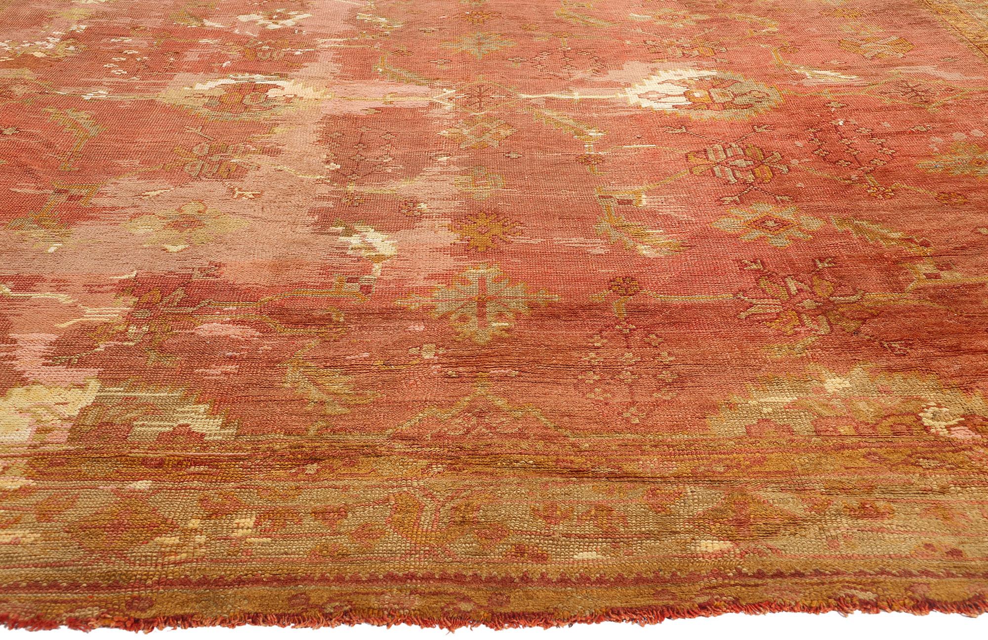 Alfombra Turca Oushak Roja Antigua Rústica de Finales del Siglo XIX Anudado a mano en venta