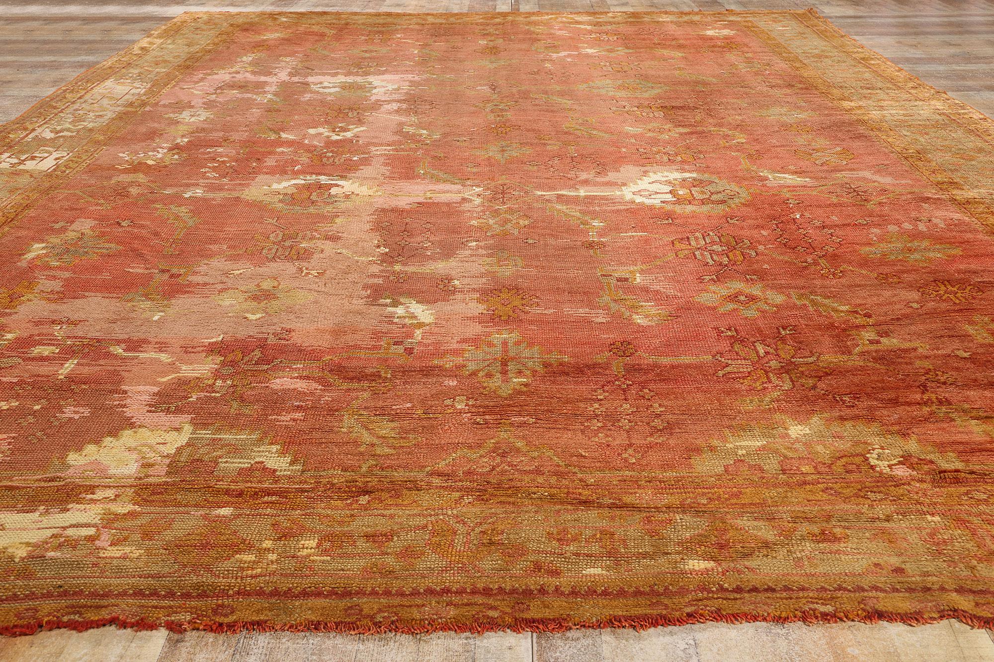 Alfombra Turca Oushak Roja Antigua Rústica de Finales del Siglo XIX en venta 1