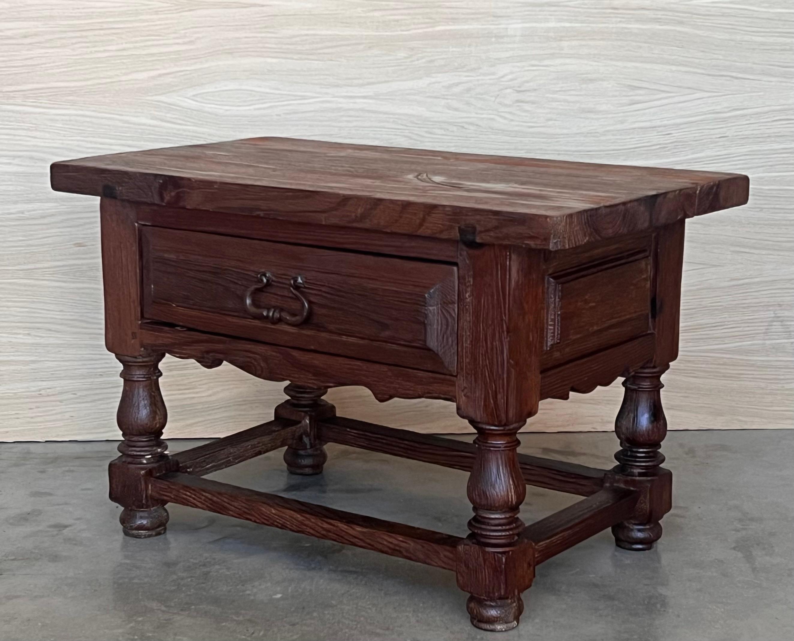 Walnut Late 19th Century Rustic Artisan Made Pyrenees Mountains Side Table End Table For Sale