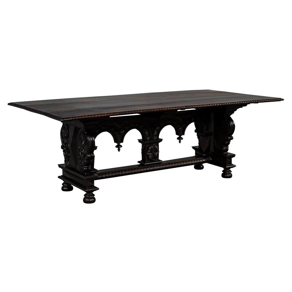 Late 19th Century Rustic French Carved Dining Library Table