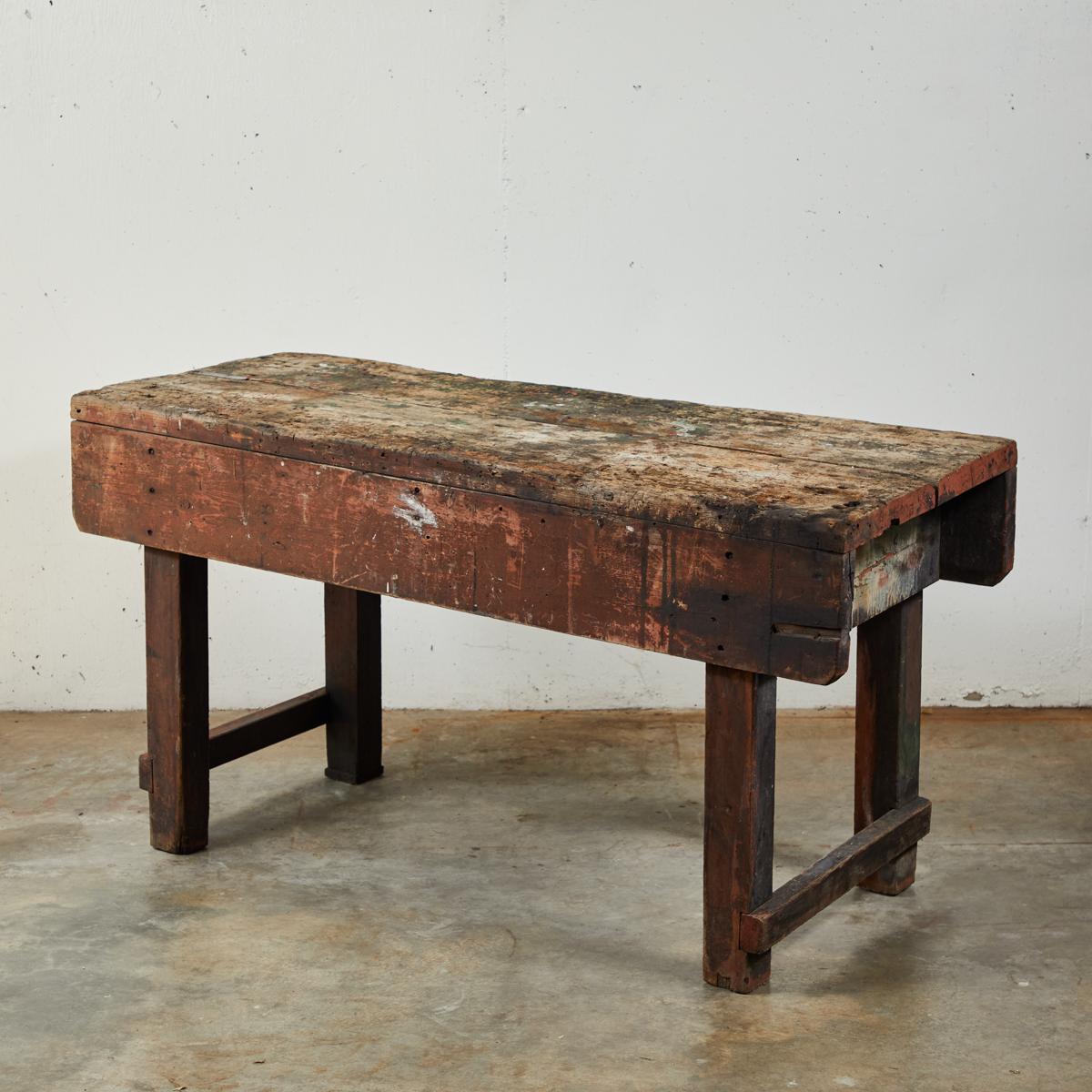 Late 19th century rustic industrial work table from France.