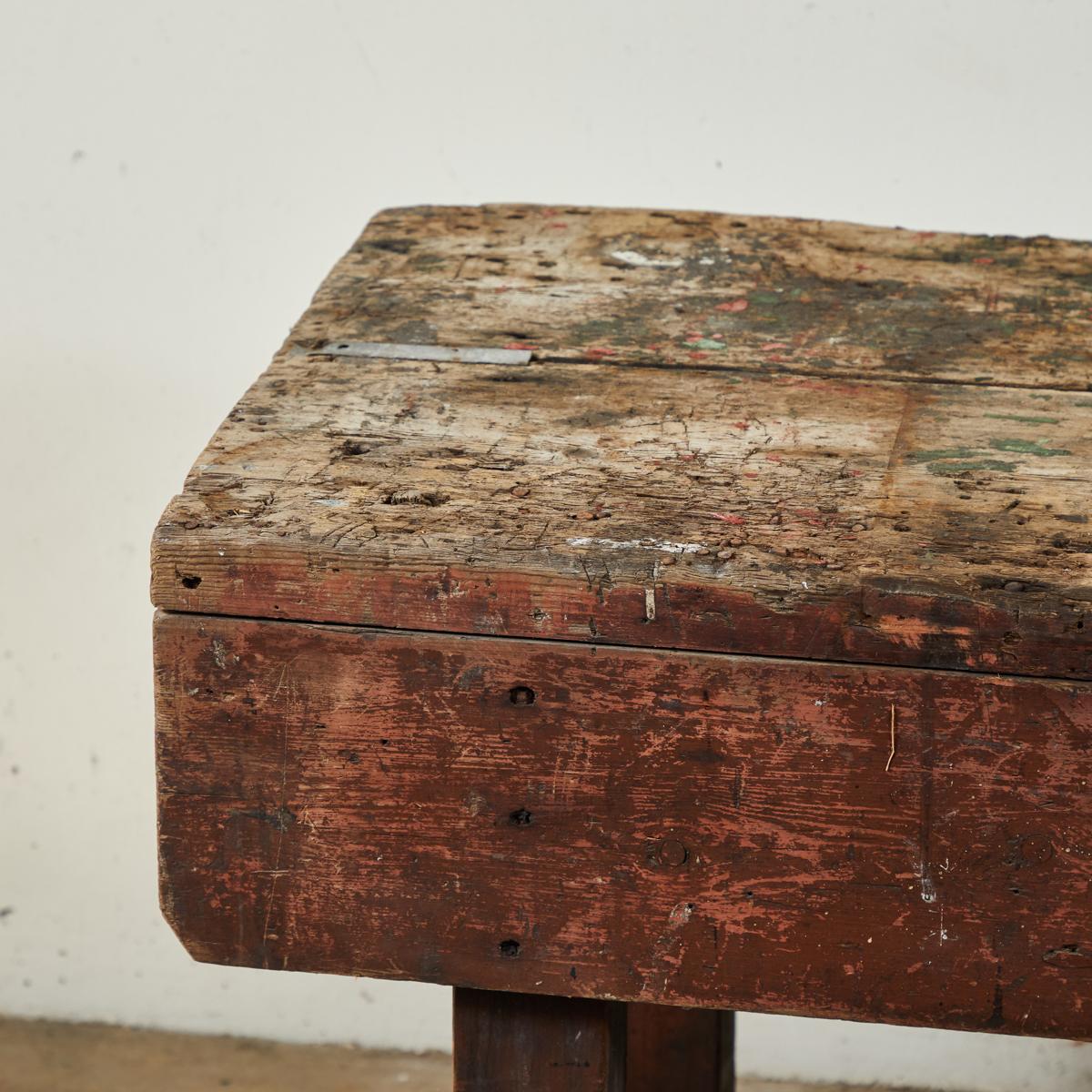 Late Victorian Late 19th Century Rustic Industrial Work Table from France