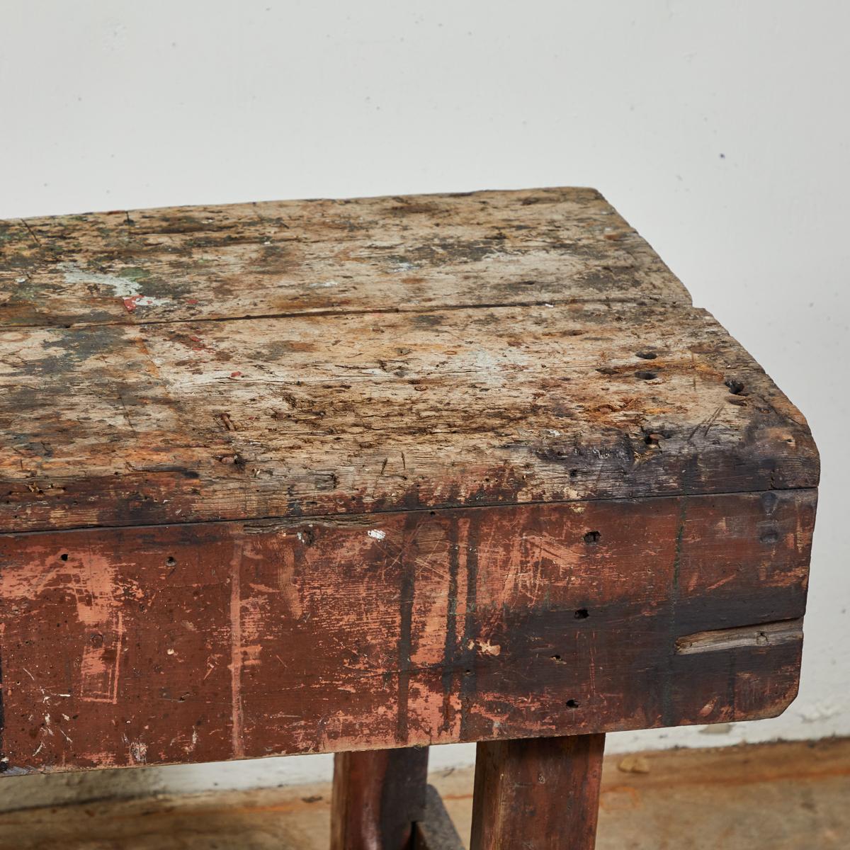 French Late 19th Century Rustic Industrial Work Table from France