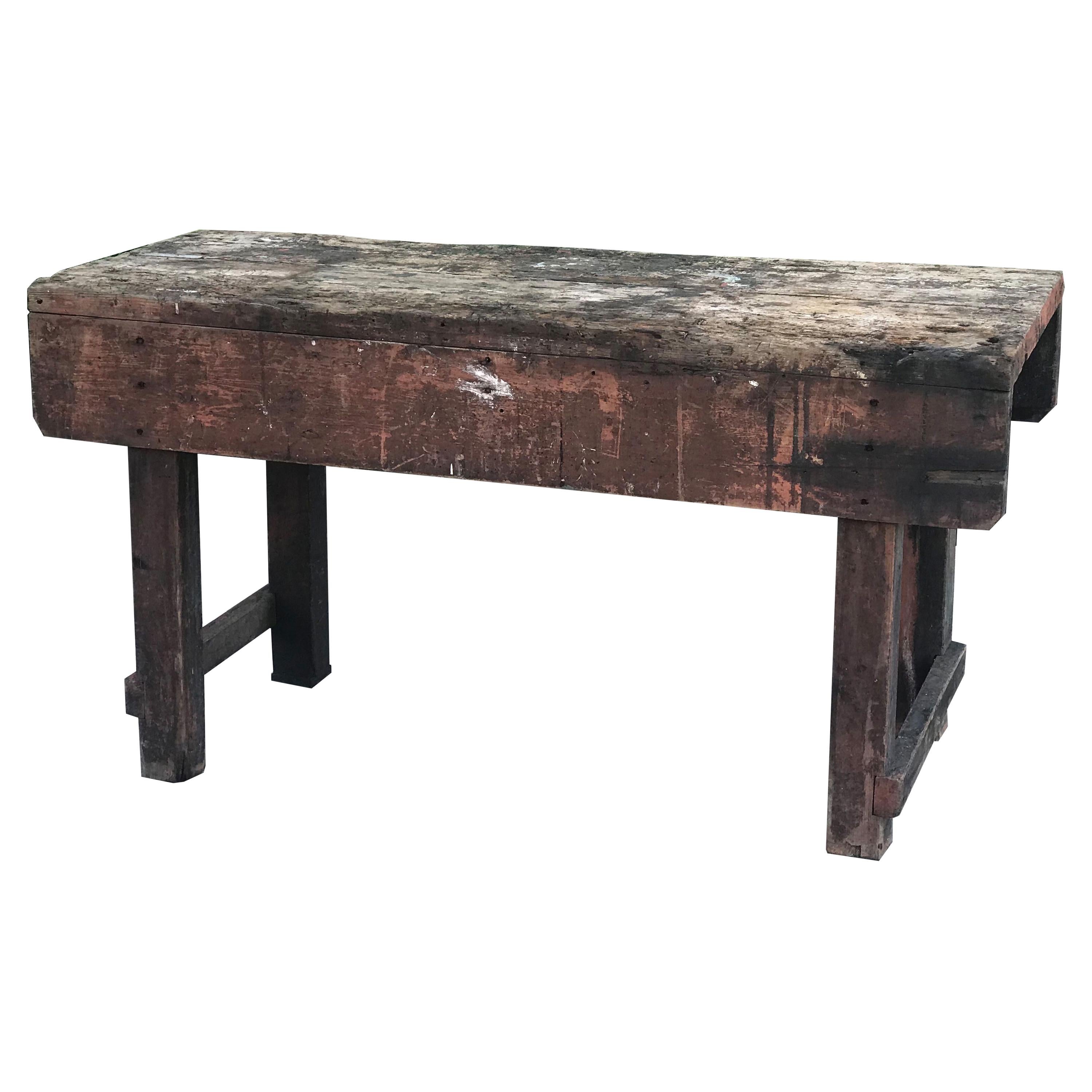 Late 19th Century Rustic Industrial Work Table from France