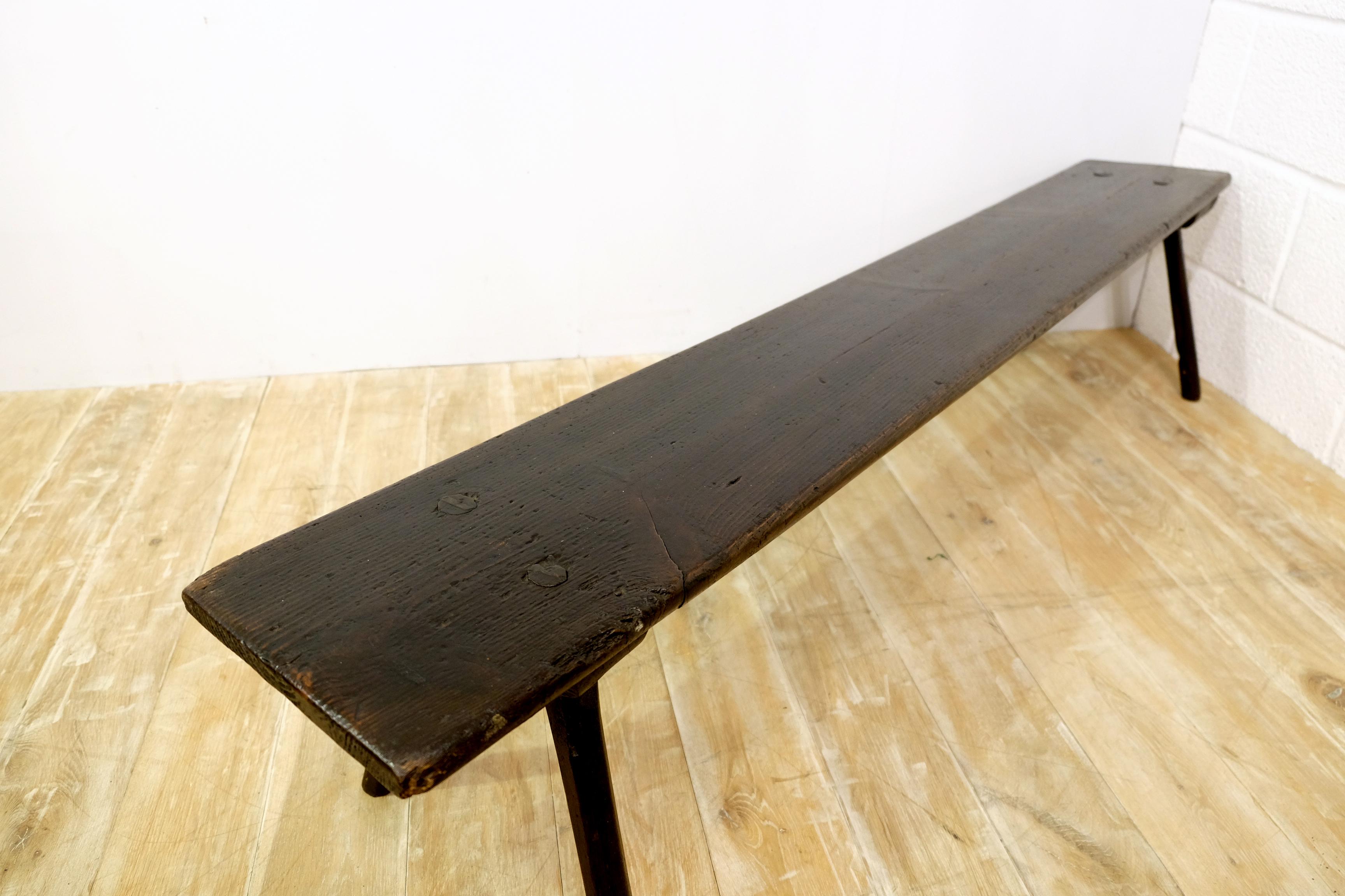 Hand-Crafted Late 19th Century Rustic Pig Bench or Sofa Table, Splayed Legs, Stained Pine