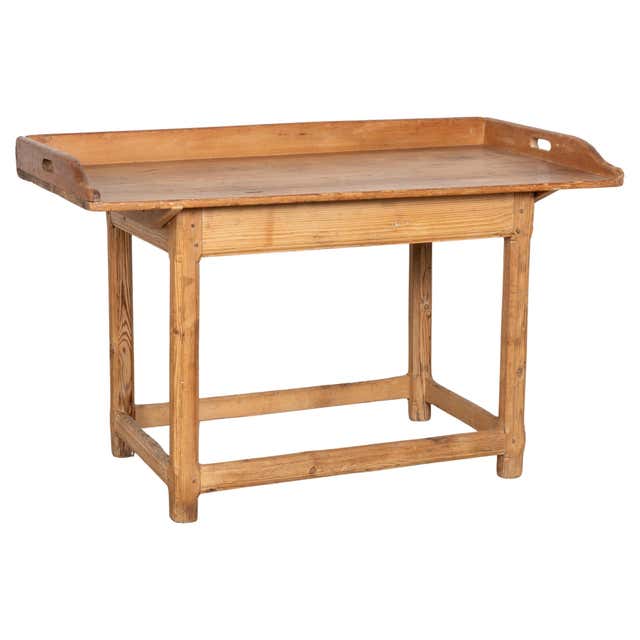 19th Century Rustic Pine Work Table with Shelf, Console or Island For ...