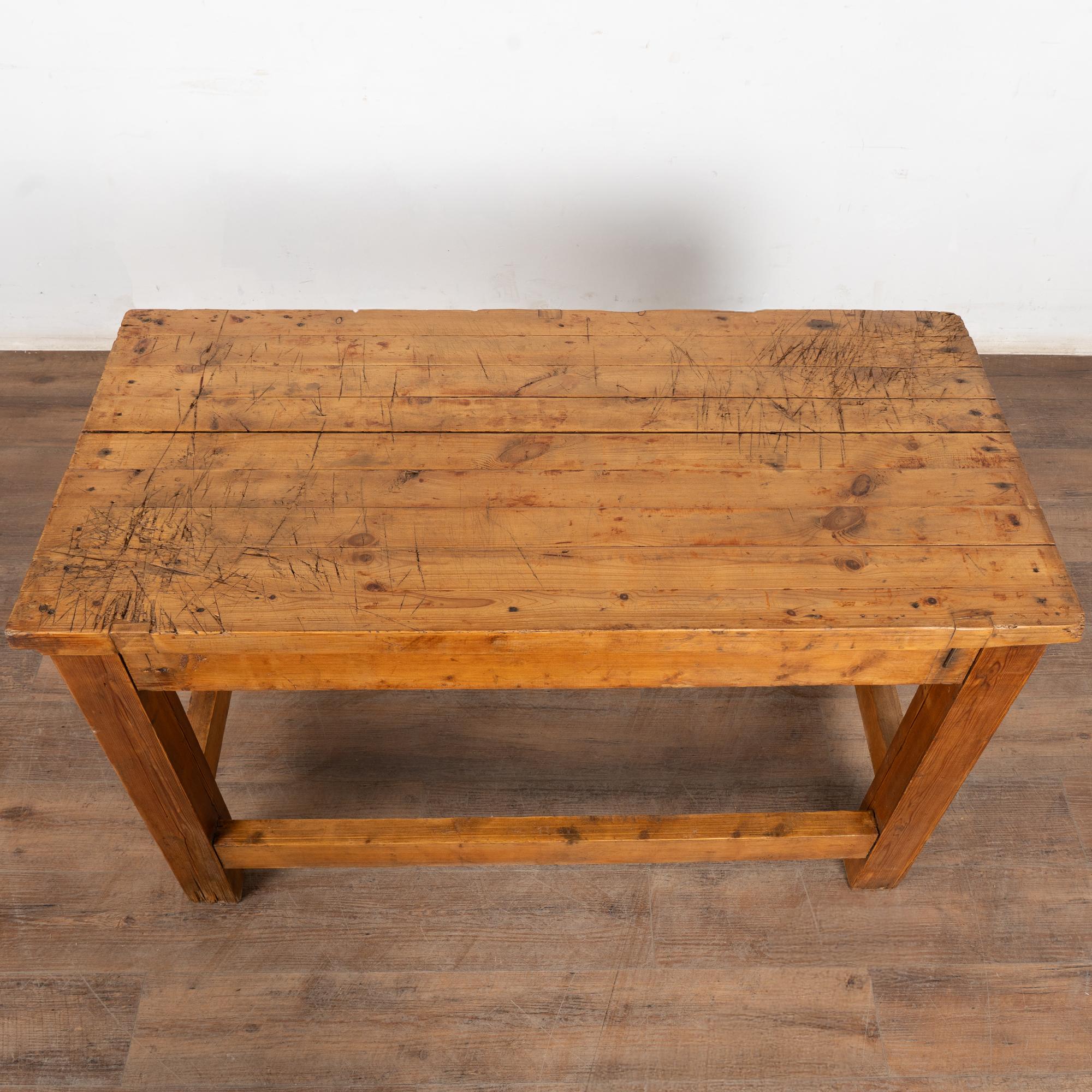 Late 19th Century Rustic Pine Work Table Console Island For Sale 7