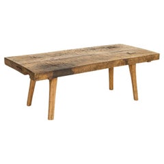 Late 19th Century Rustic Slab Dark Wood Coffee Table with Peg Legs