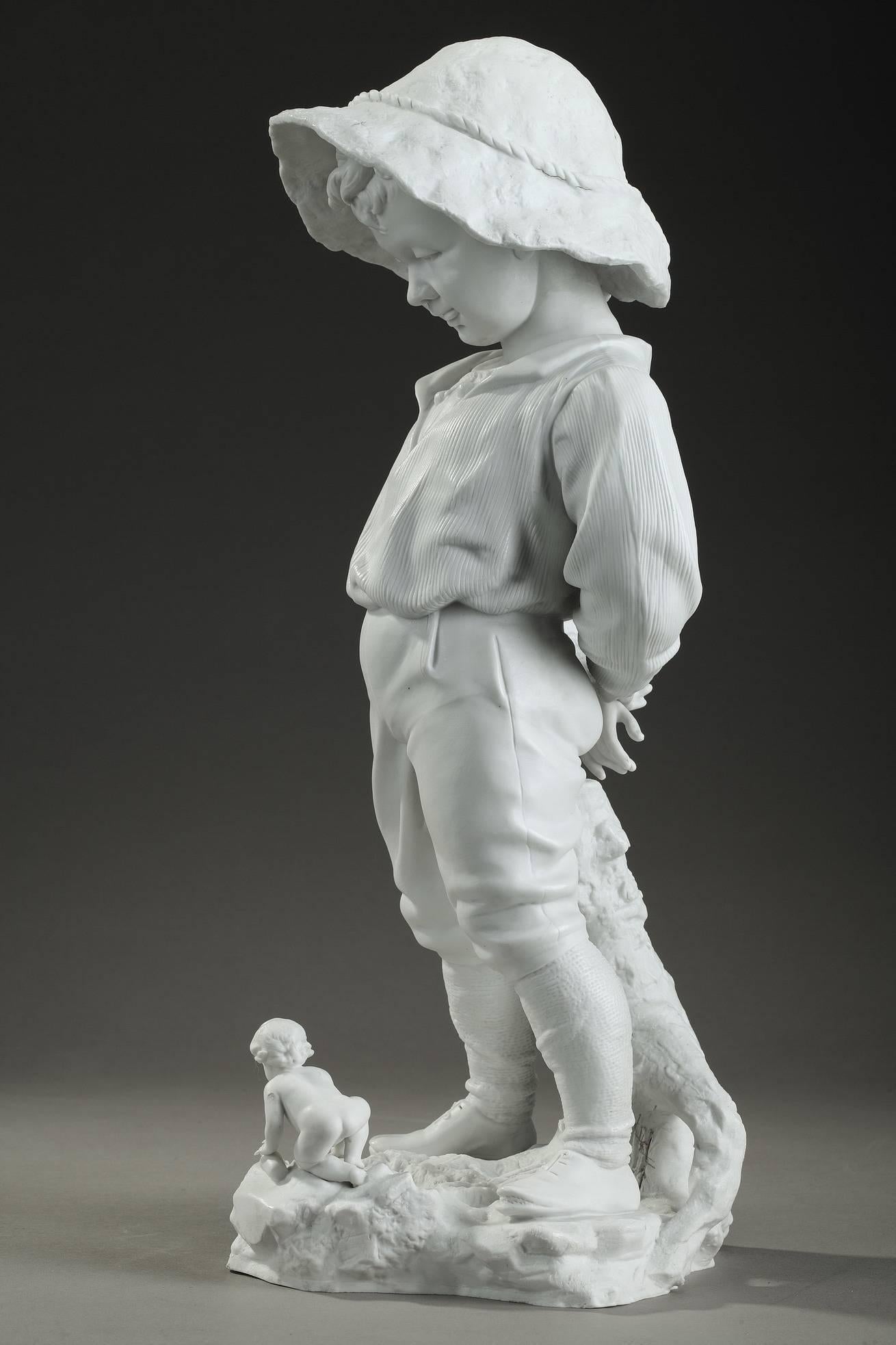 Late 19th Century Samson Bisque Statue Child with a Hat 4