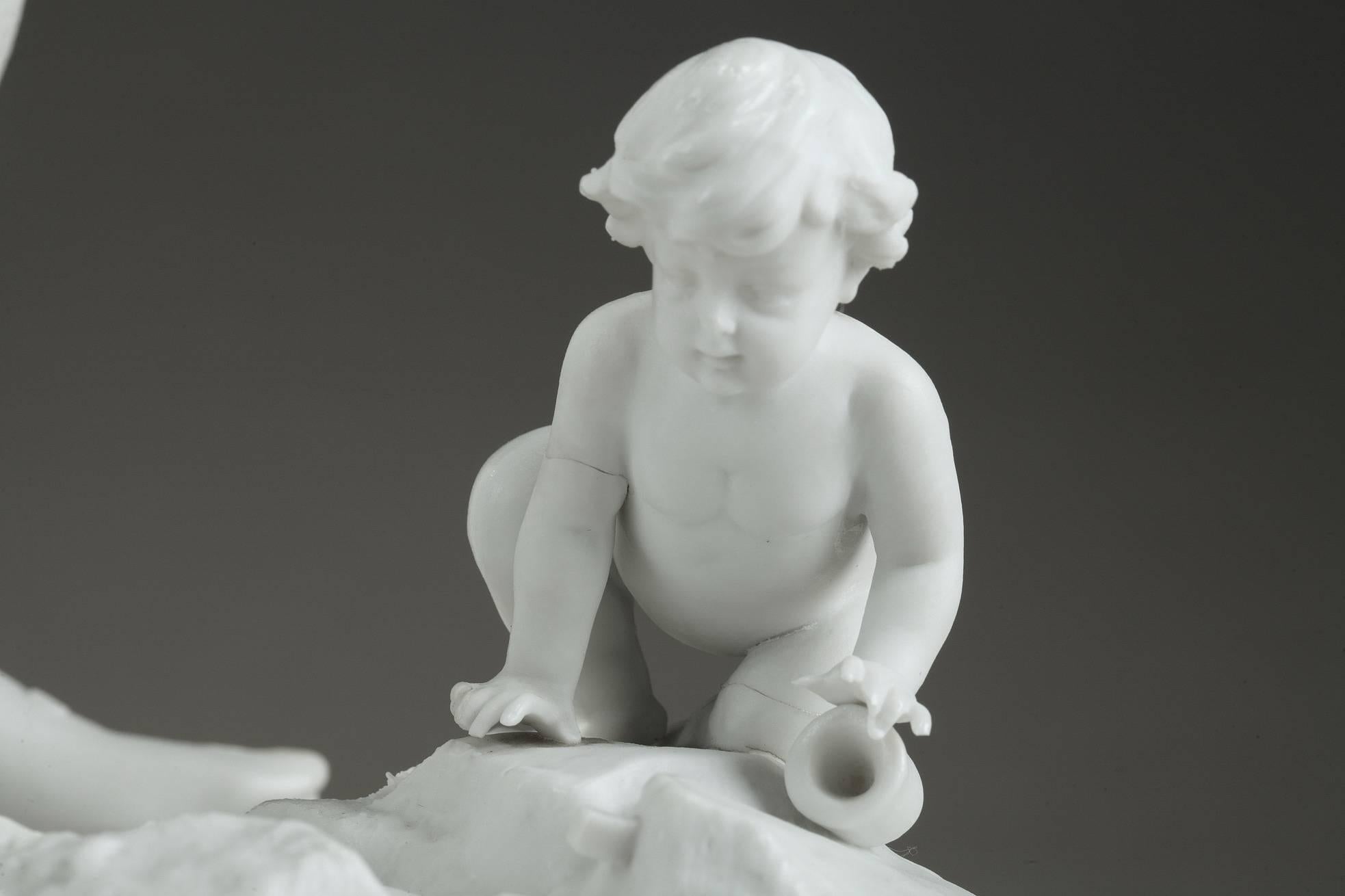 French Late 19th Century Samson Bisque Statue Child with a Hat