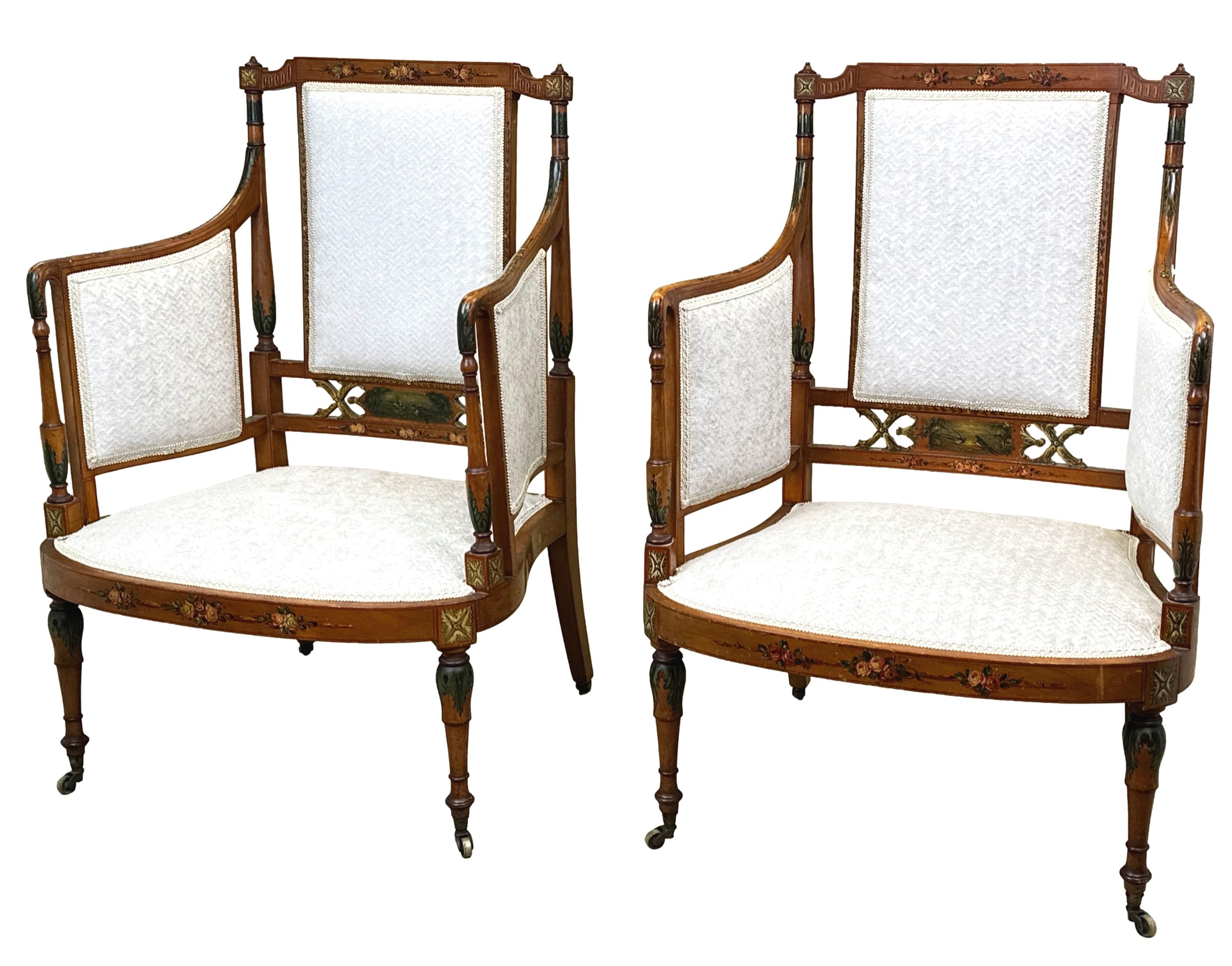 Édouardien Suite de salon édouardienne en bois satiné de la fin du XIXe siècle en vente