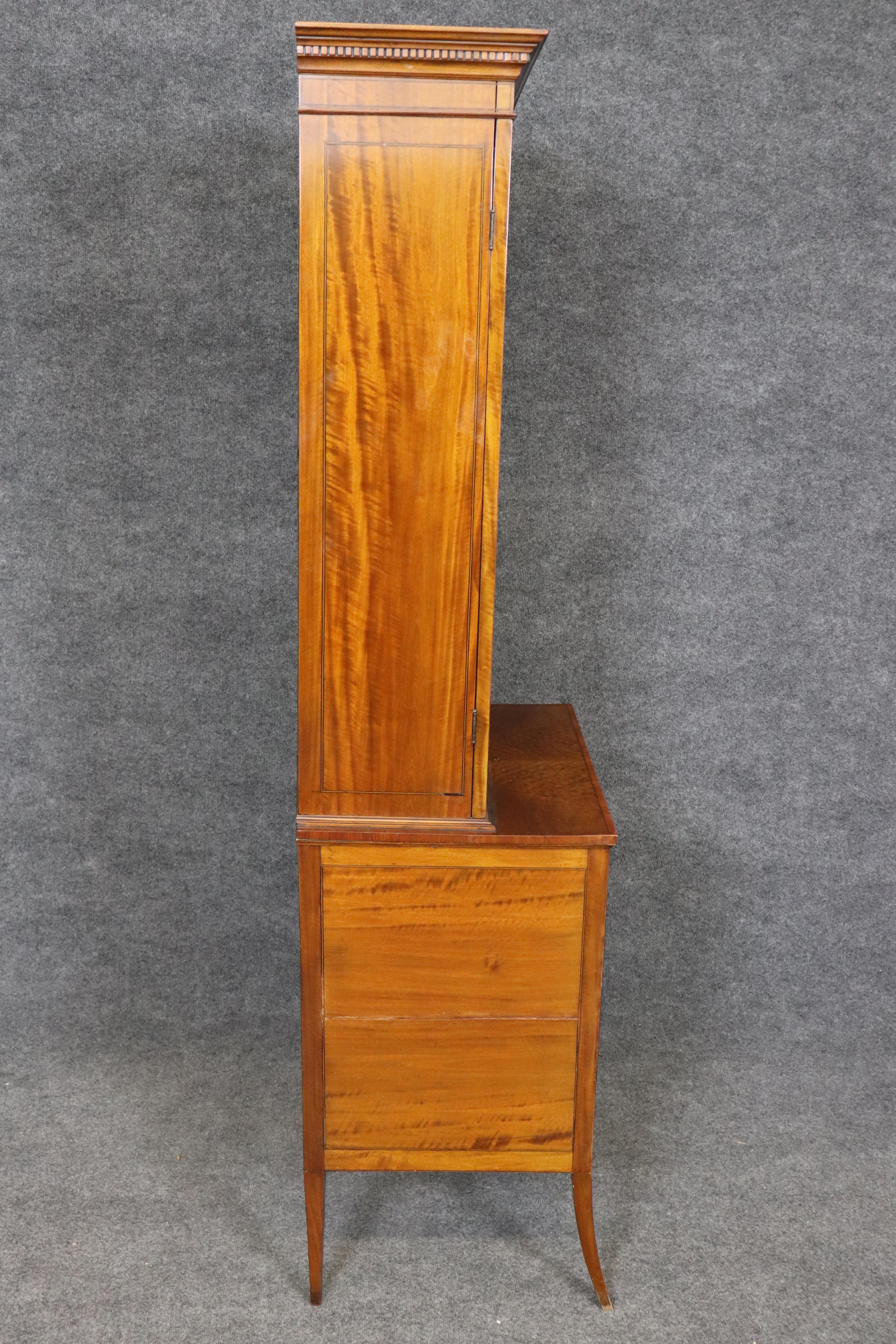English Late 19th century Satinwood Narrow Georgian Vitrine Display Cabinet For Sale