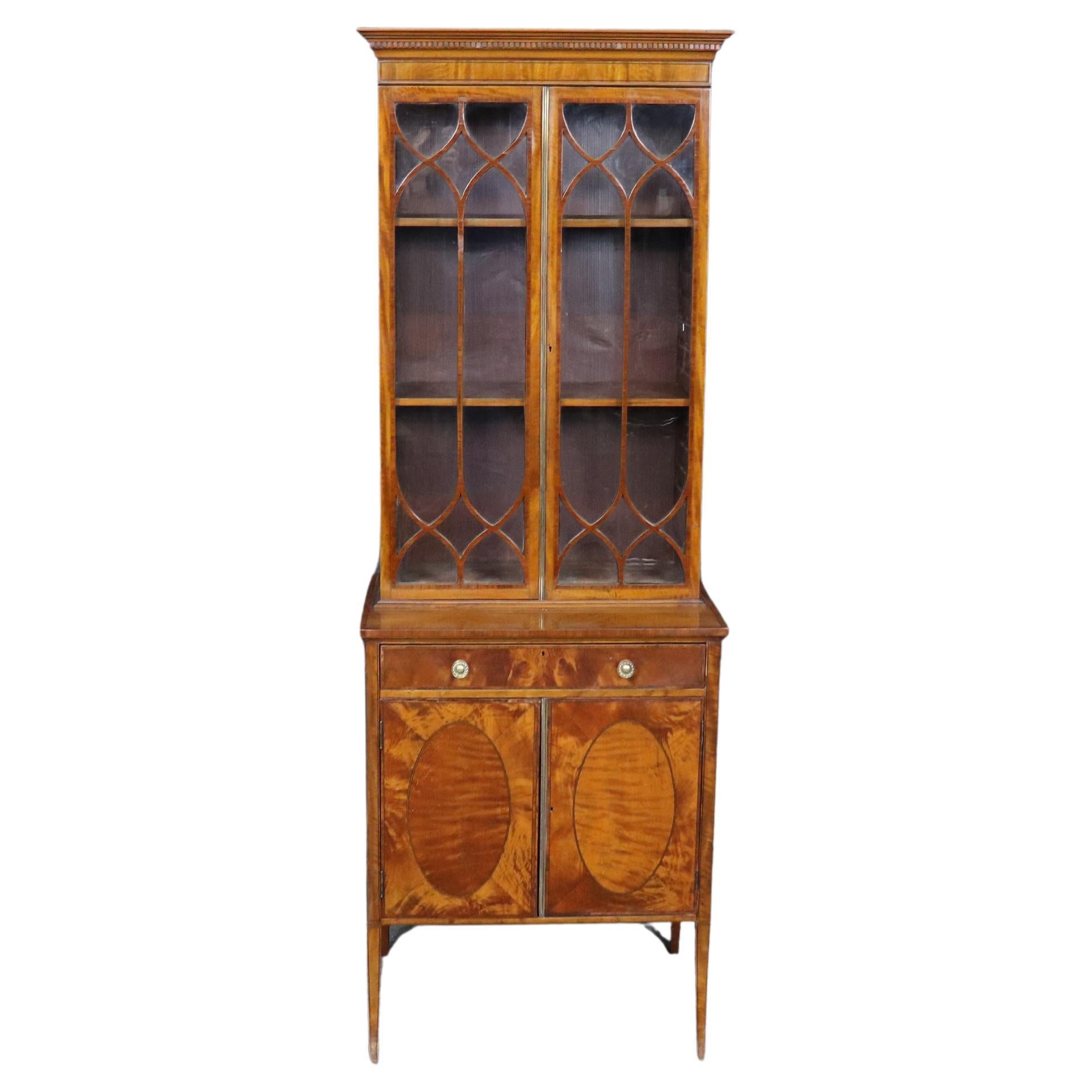 Late 19th century Satinwood Narrow Georgian Vitrine Display Cabinet
