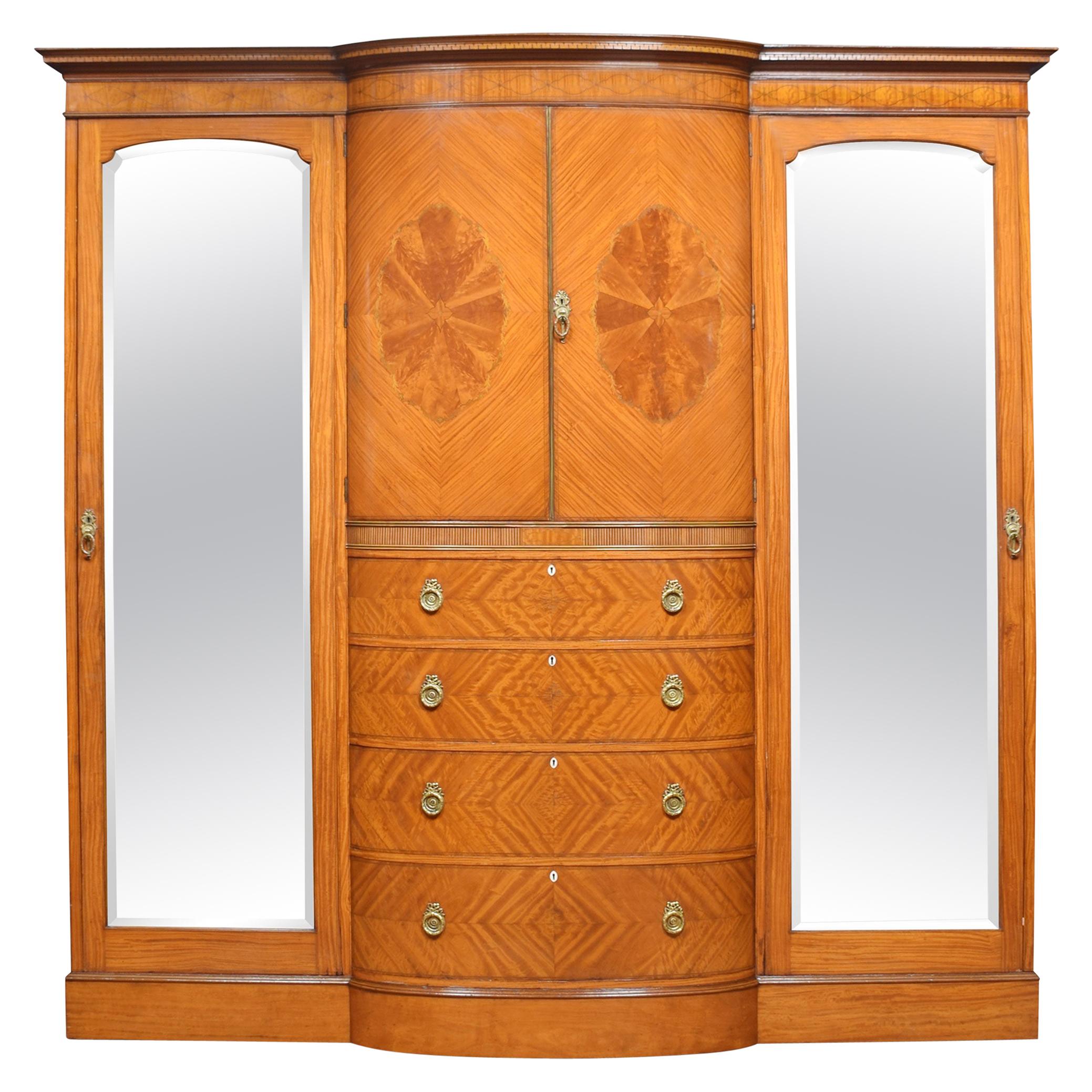 Late 19th Century Satinwood Sheraton Revival Compactum Wardrobe