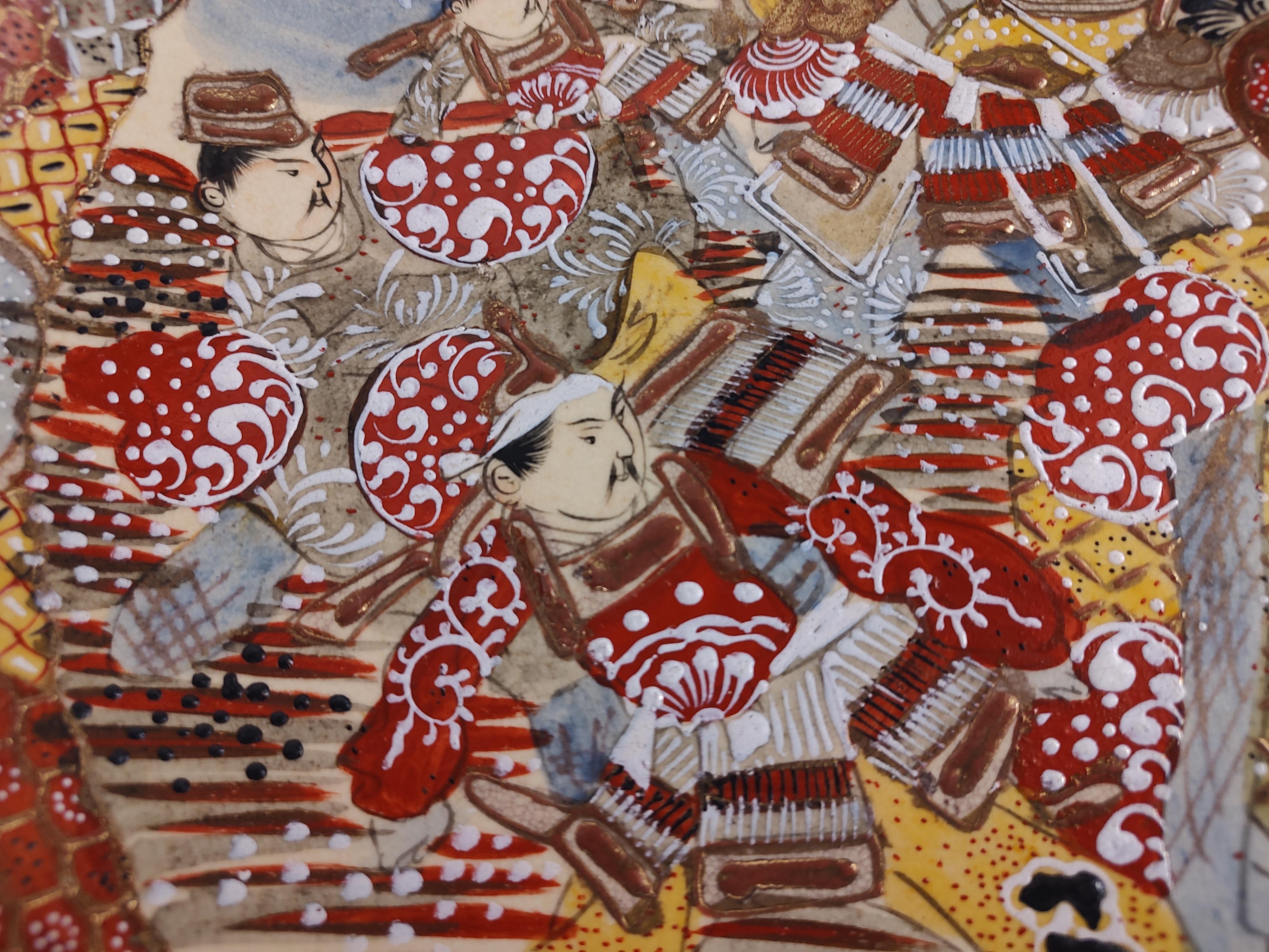 Satsuma-Schale aus dem späten 19. Jahrhundert mit den fünf Kriegern im Angebot 1