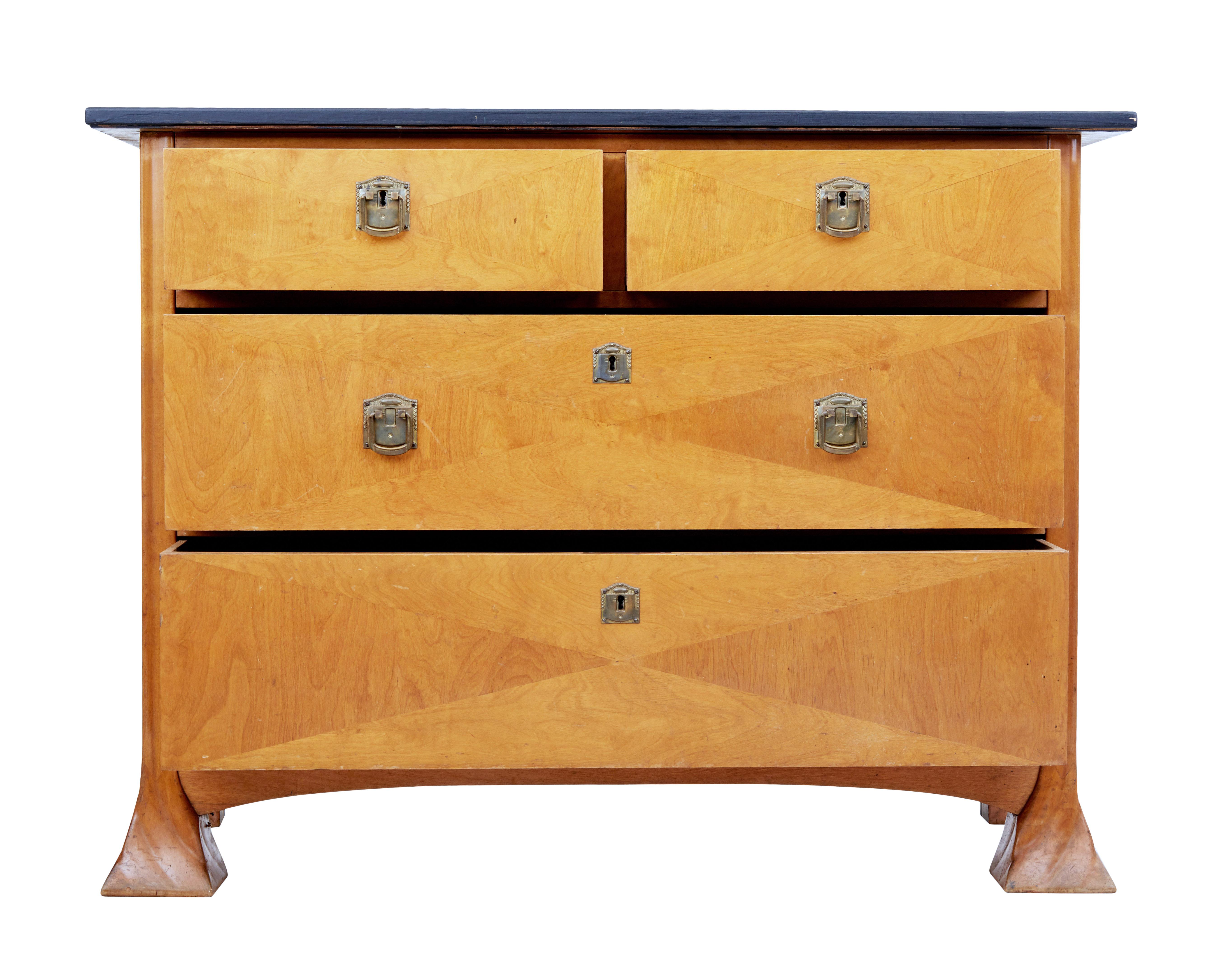 Veneer Late 19th Century Scandinavian Birch Art Nouveau Chest of Drawers