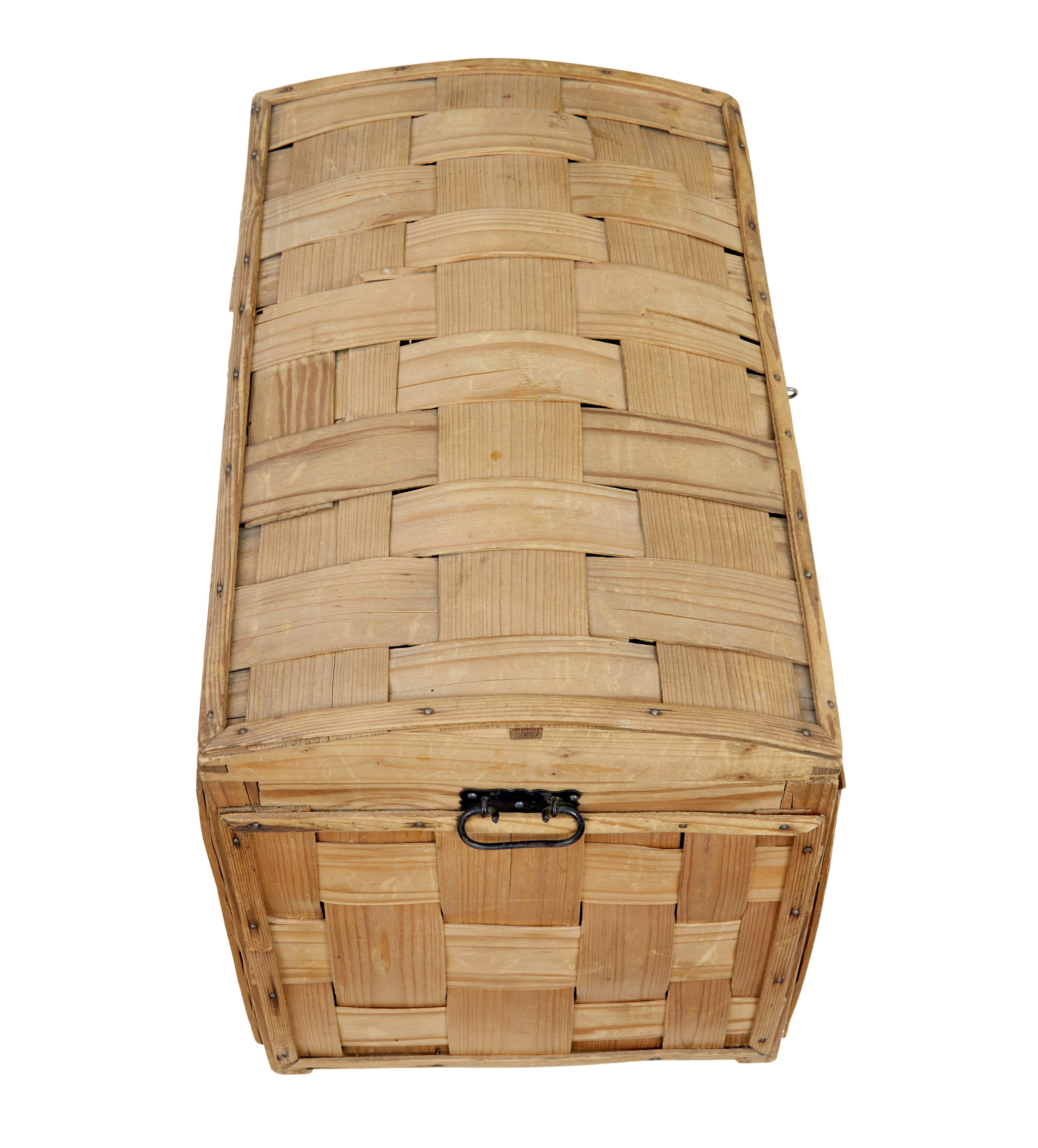 19th Century Late 19th century Scandinavian woven pine dome top trunk For Sale