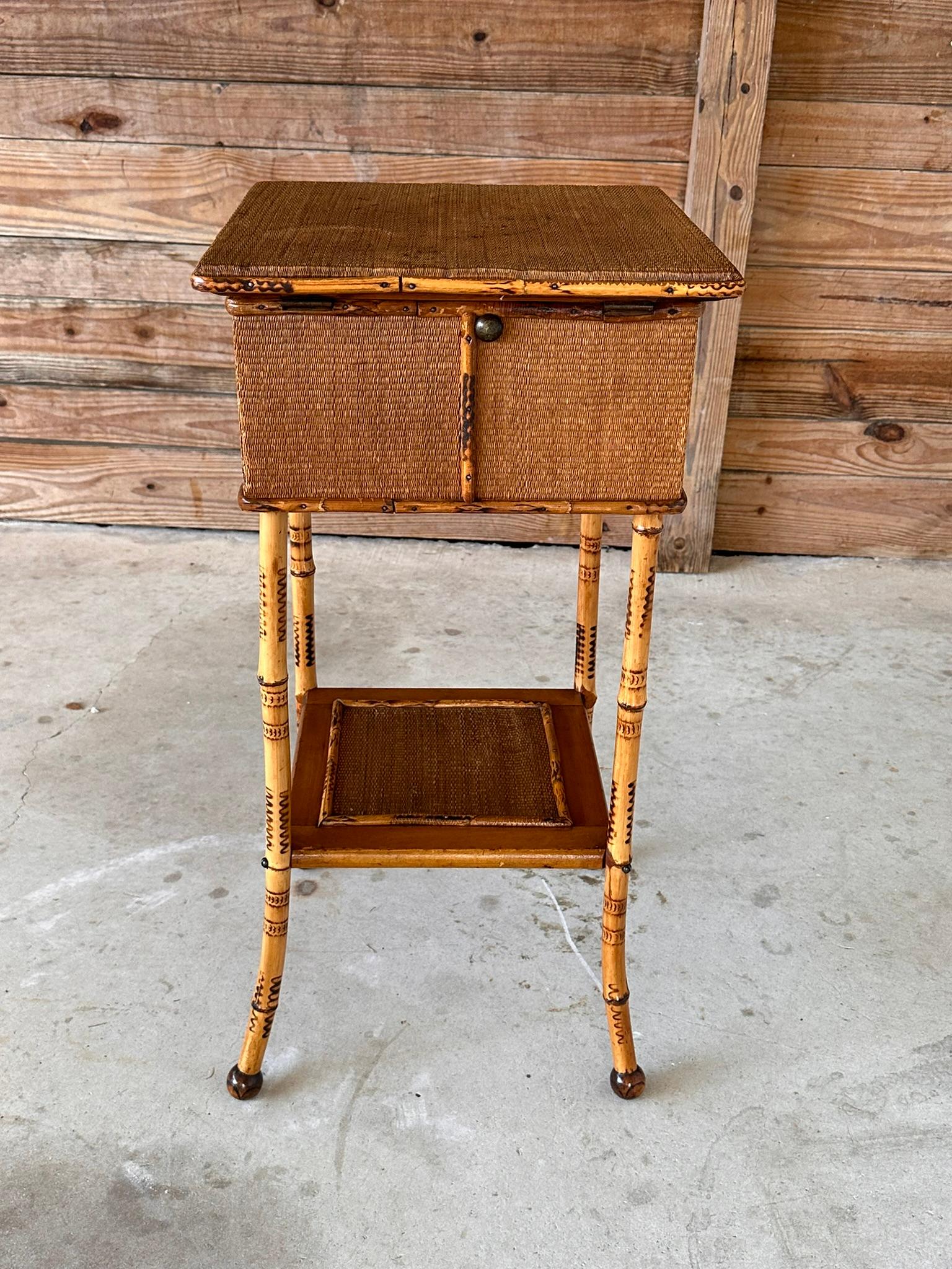 Late 19th Century Scorched English Bamboo Sewing Stand / Side Table 4