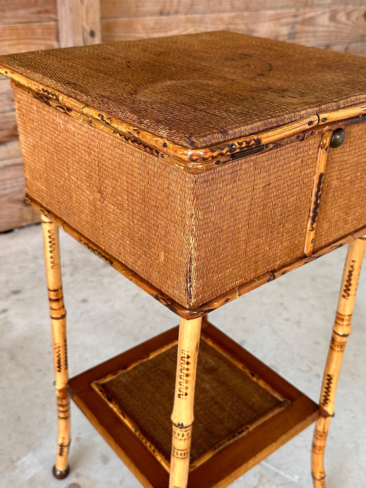 Late 19th Century Scorched English Bamboo Sewing Stand / Side Table 5