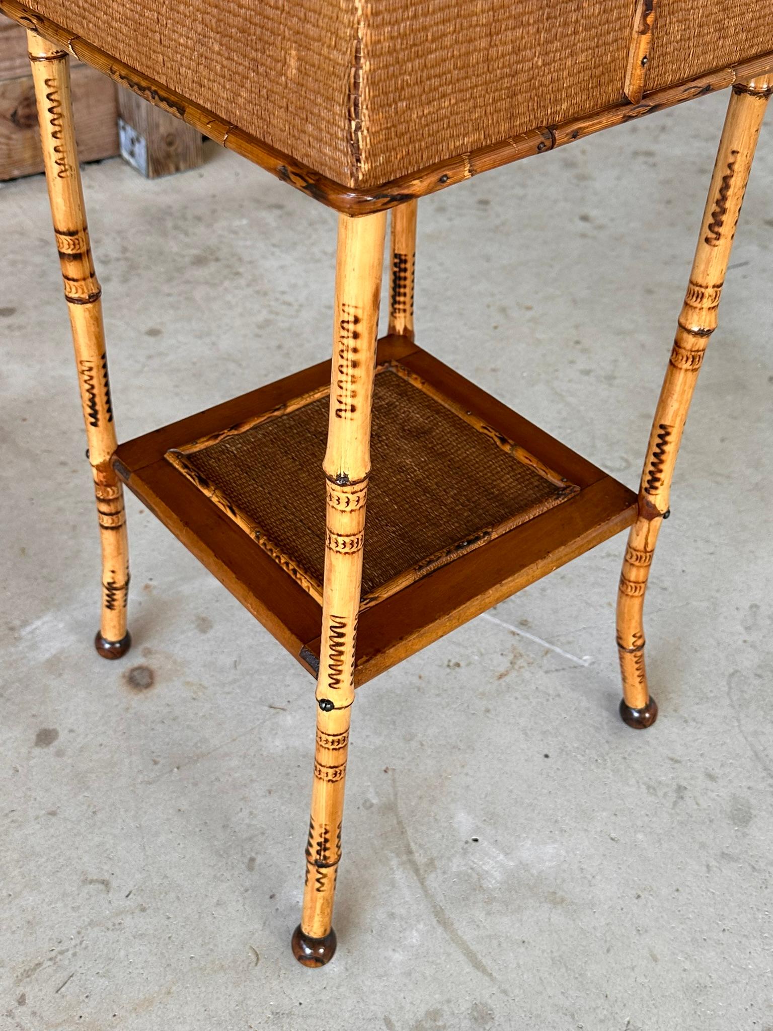 Late 19th Century Scorched English Bamboo Sewing Stand / Side Table 6