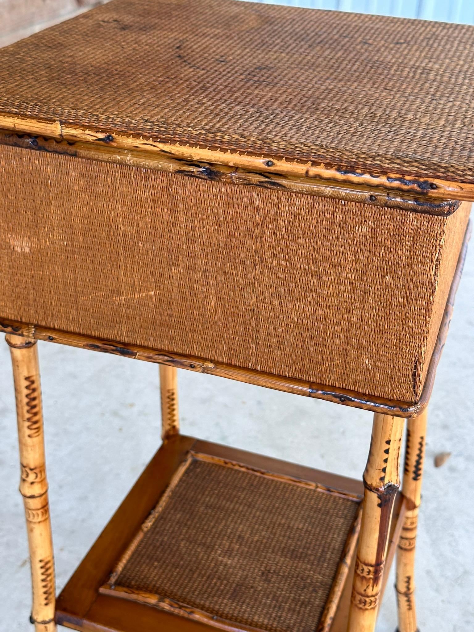 Late 19th Century Scorched English Bamboo Sewing Stand / Side Table 7