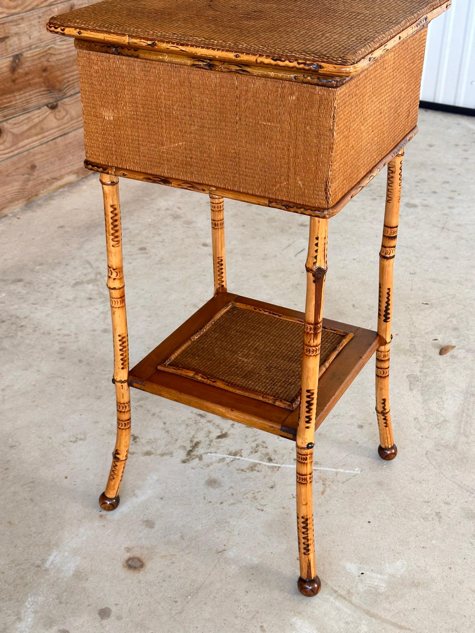 Late 19th Century Scorched English Bamboo Sewing Stand / Side Table 8