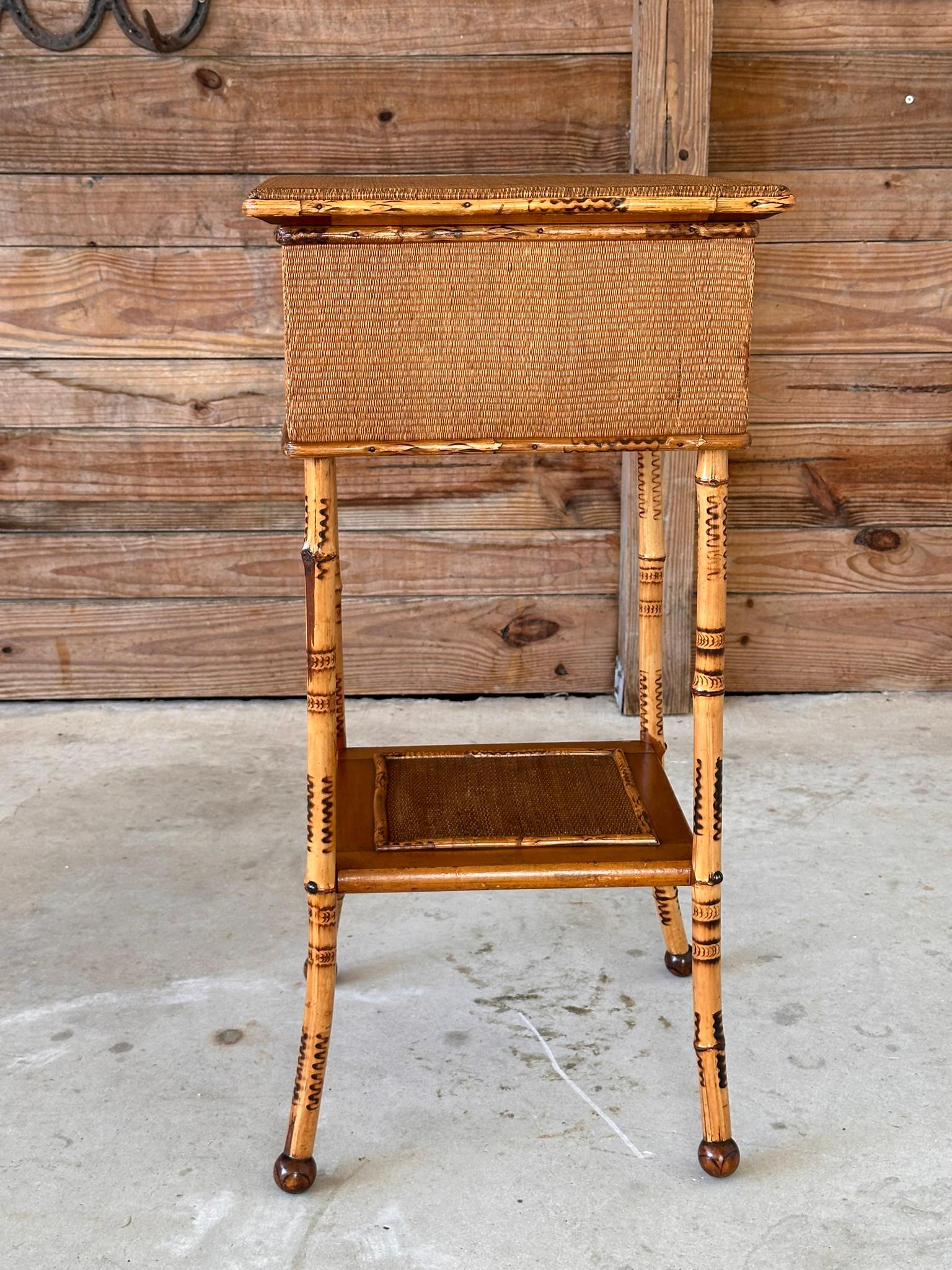 Late 19th Century Scorched English Bamboo Sewing Stand / Side Table 10