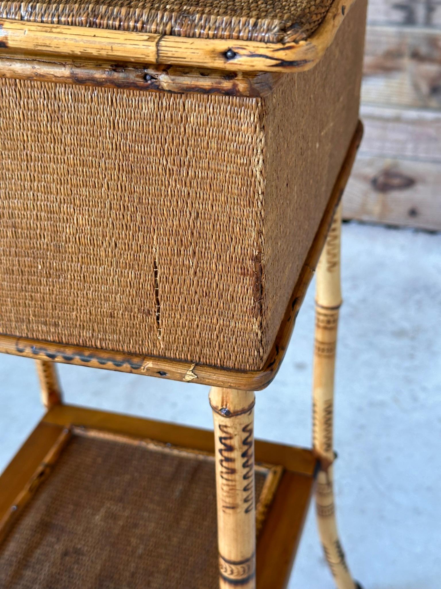 Unknown Late 19th Century Scorched English Bamboo Sewing Stand / Side Table