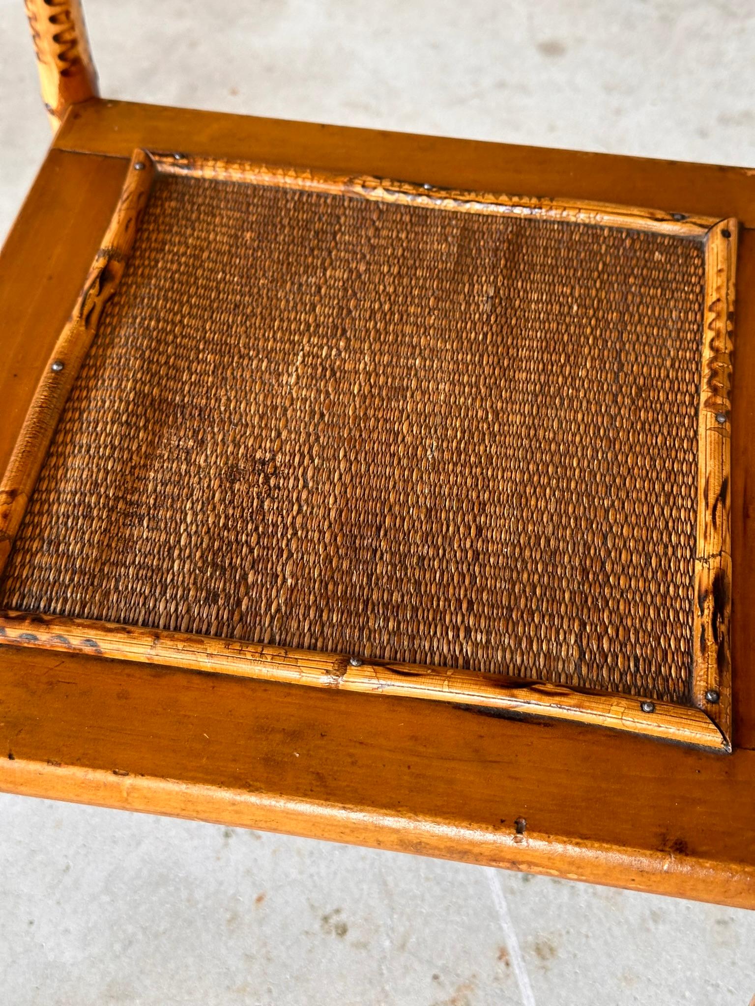 Hand-Crafted Late 19th Century Scorched English Bamboo Sewing Stand / Side Table