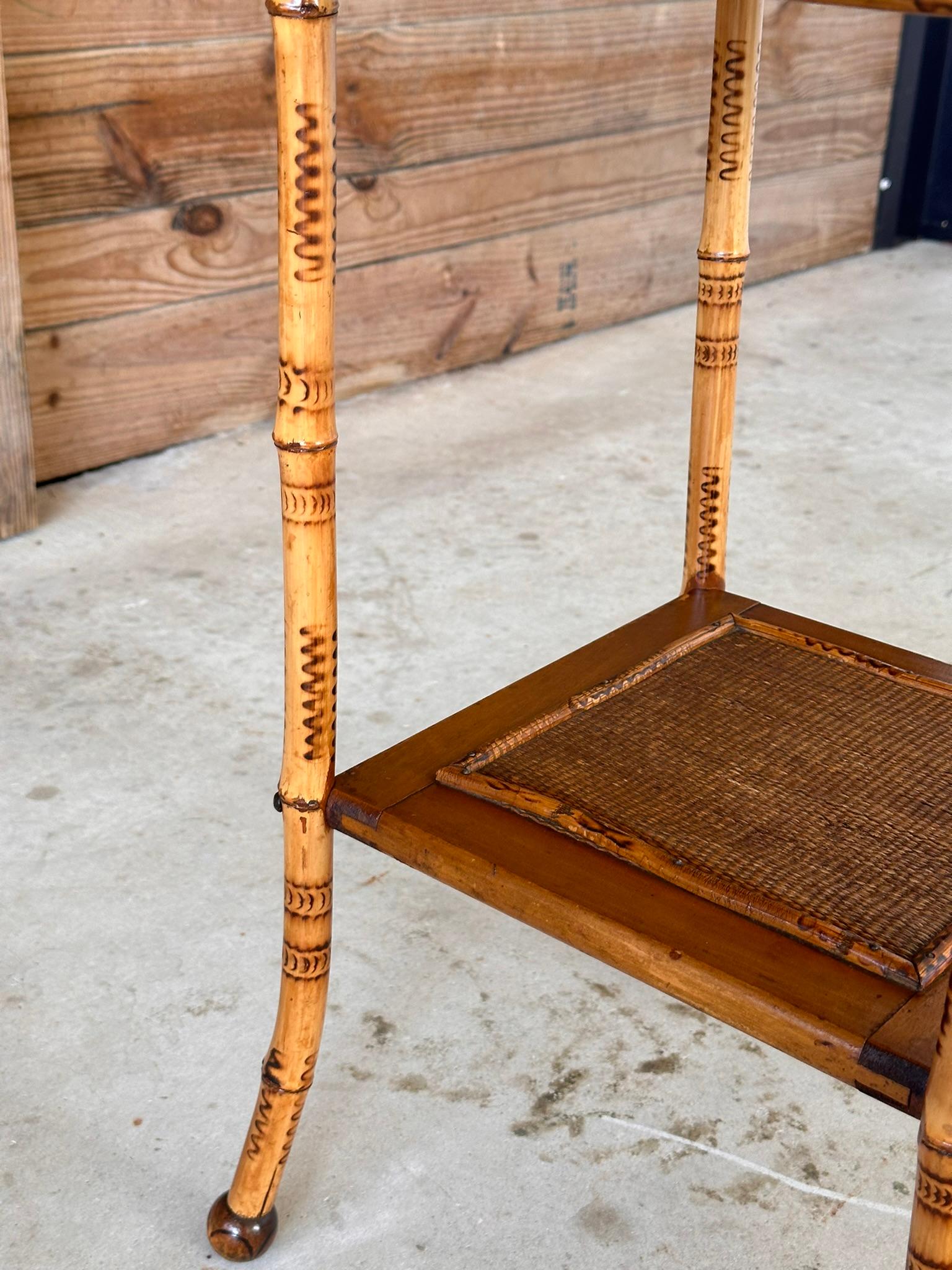 Late 19th Century Scorched English Bamboo Sewing Stand / Side Table In Good Condition In North Fort Myers, FL