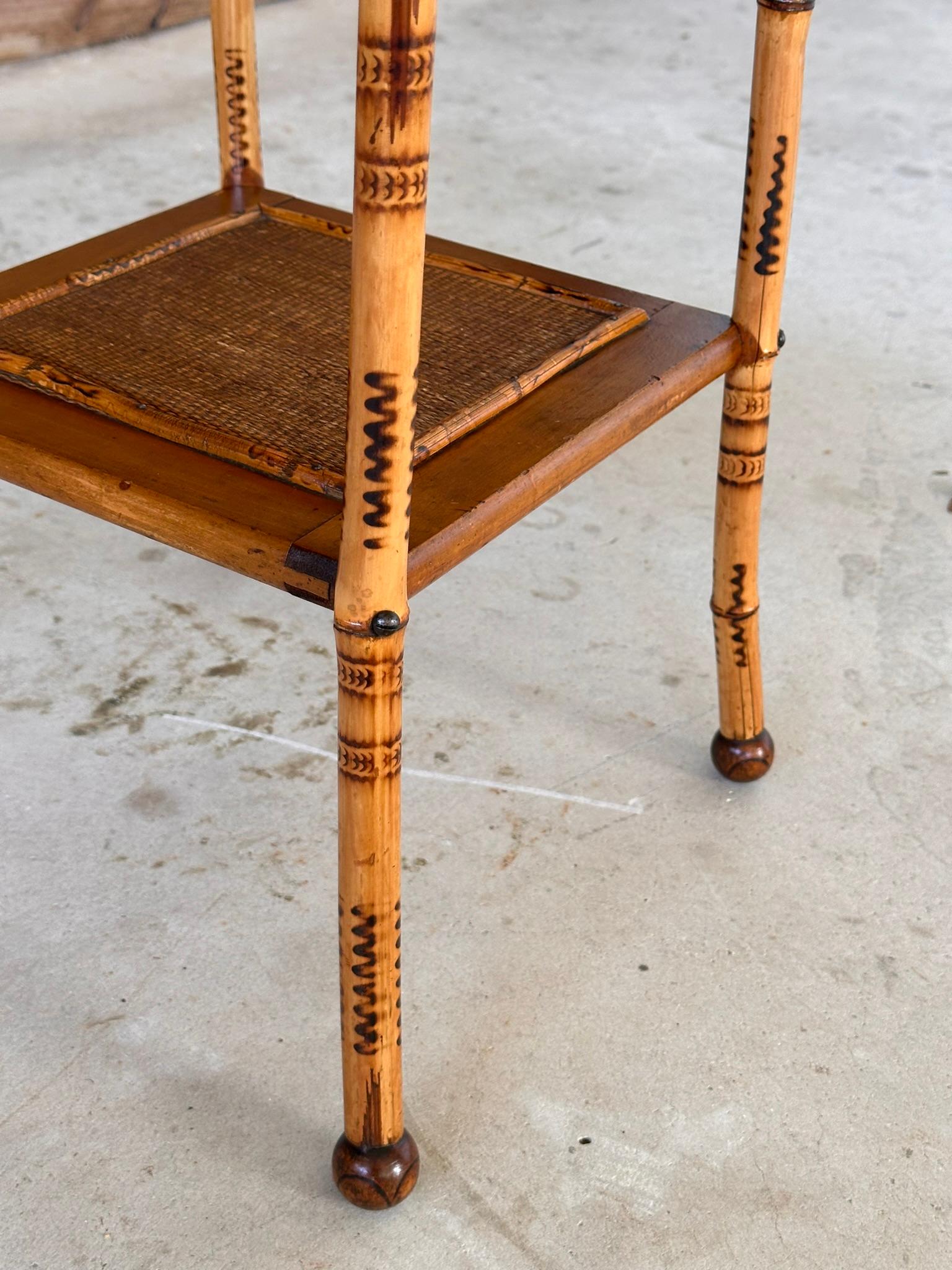 Late 19th Century Scorched English Bamboo Sewing Stand / Side Table 1