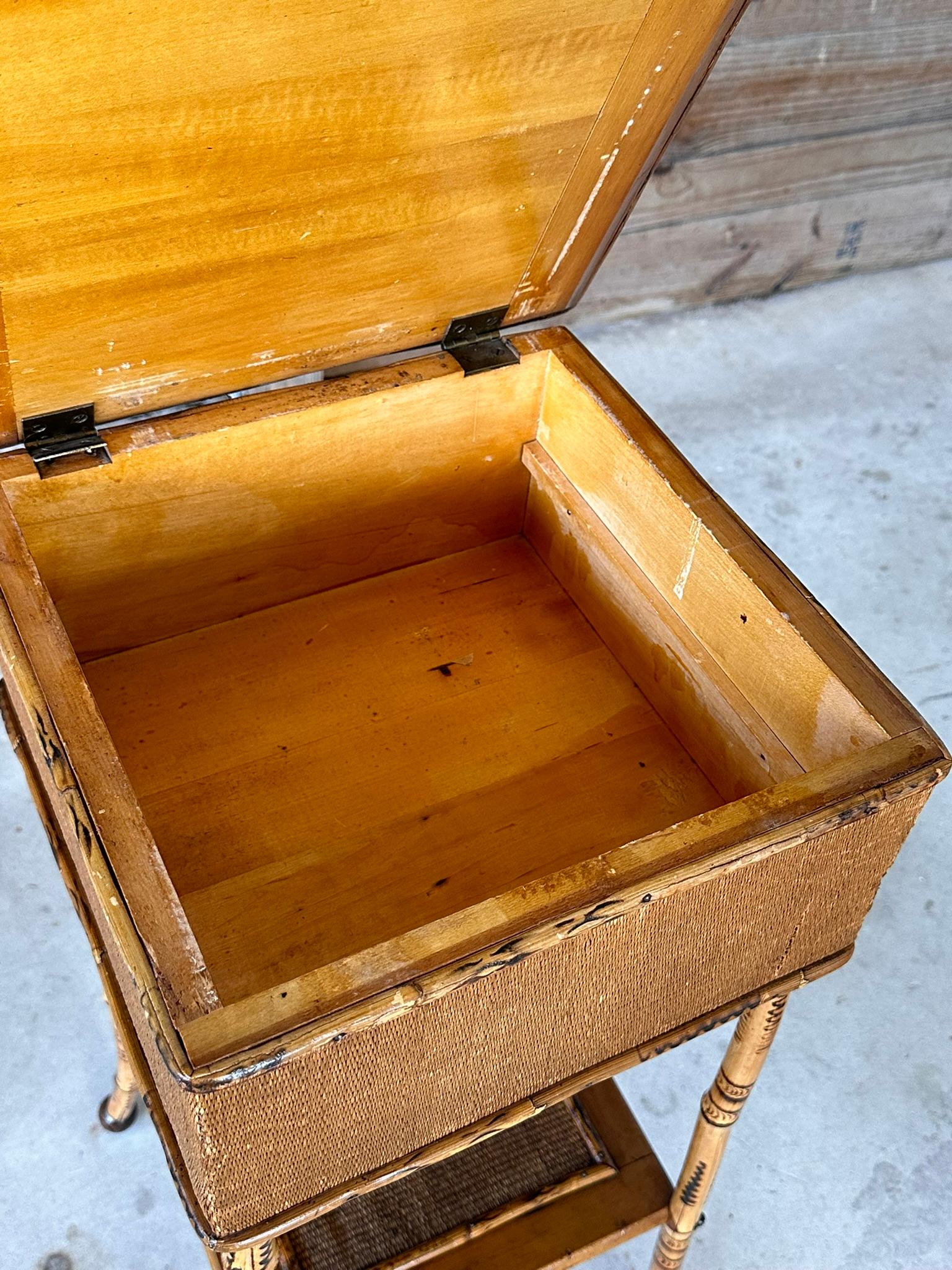 Late 19th Century Scorched English Bamboo Sewing Stand / Side Table 3
