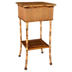 Antique Late 19th Century Scorched English Bamboo Sewing Stand / Side Table