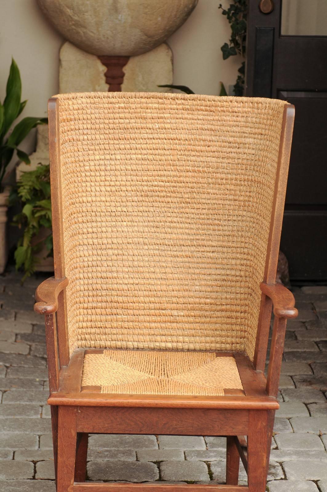 Late 19th Century Scottish Orkney Chair with Wraparound Handwoven Straw Back 6