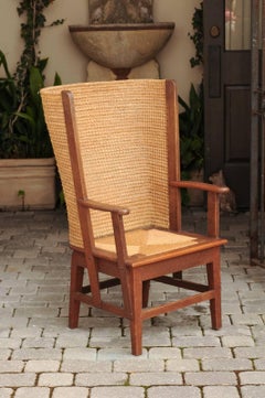 Late 19th Century Scottish Orkney Chair with Wraparound Handwoven Straw Back