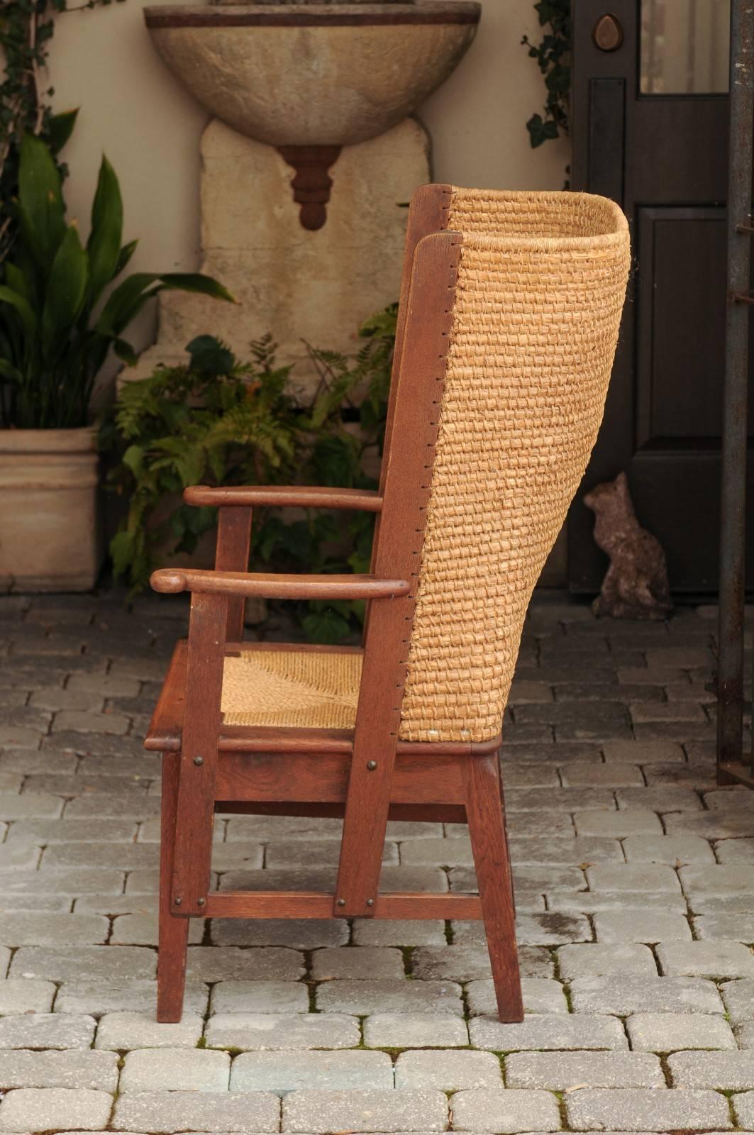 Late 19th Century Scottish Orkney Chair with Wraparound Handwoven Straw Back 1