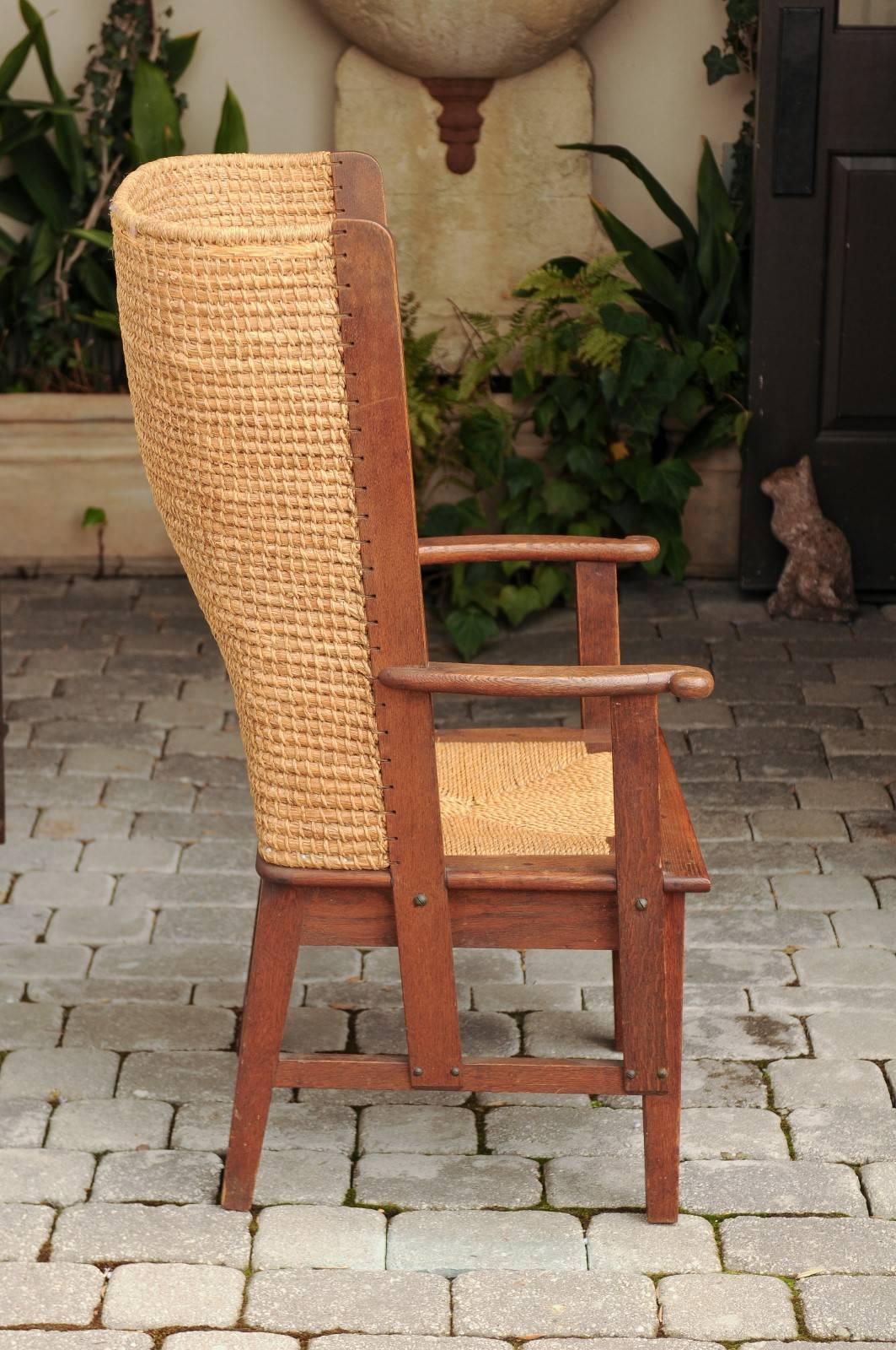Late 19th Century Scottish Orkney Chair with Wraparound Handwoven Straw Back 3