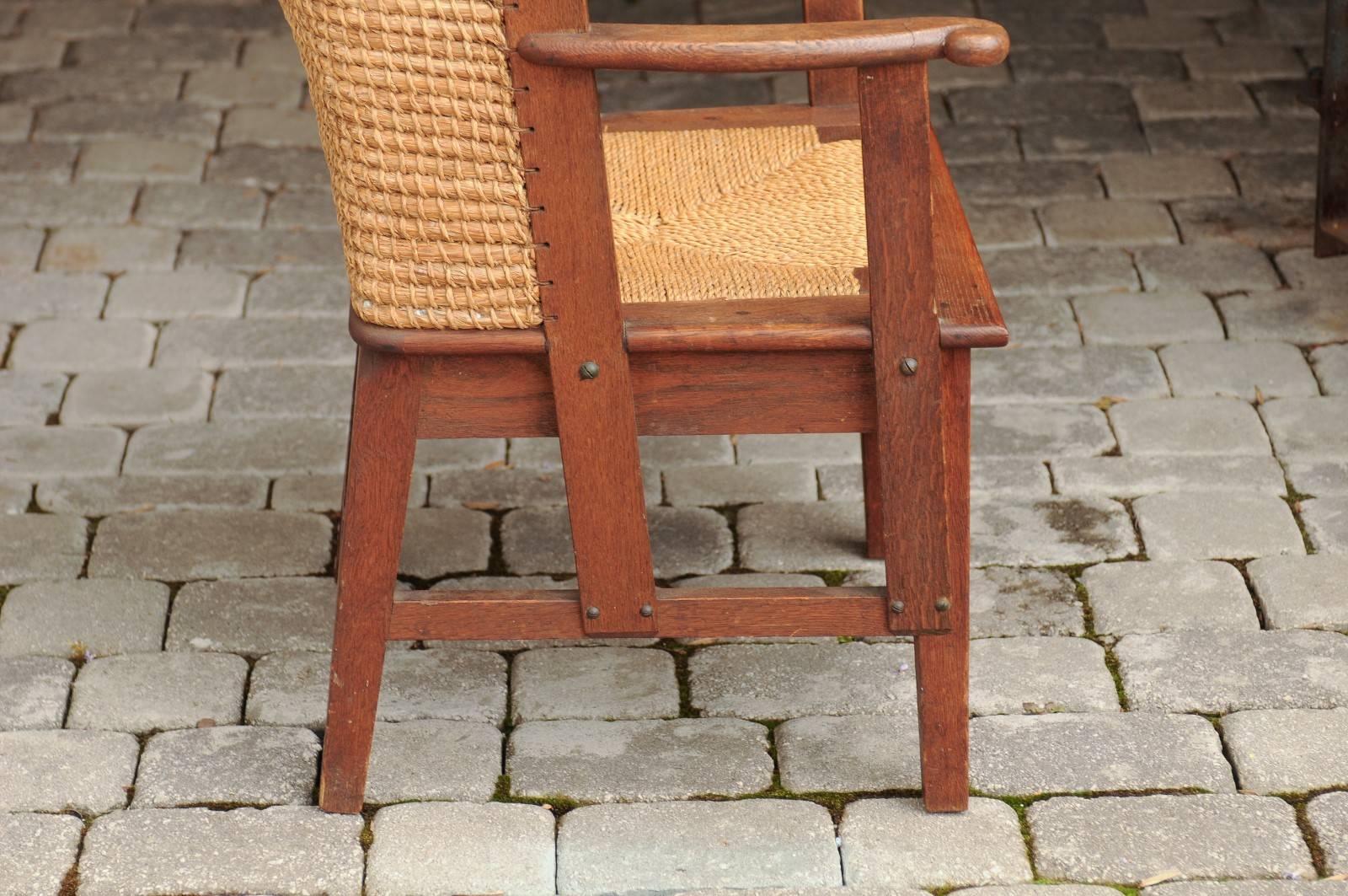 Late 19th Century Scottish Orkney Chair with Wraparound Handwoven Straw Back 4