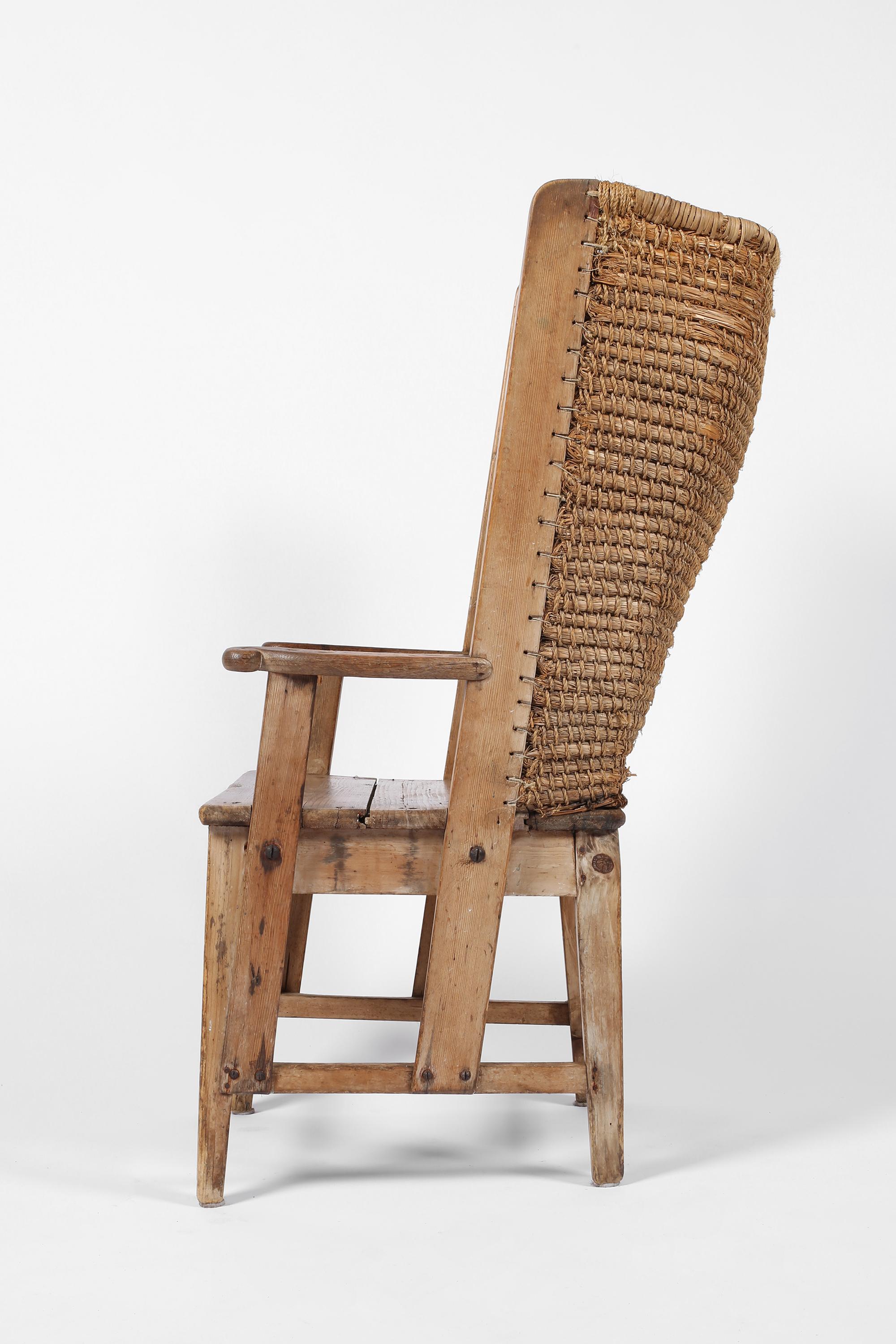 Late 19th Century Scottish Vernacular Pine and Woven Straw Orkney Chair 11