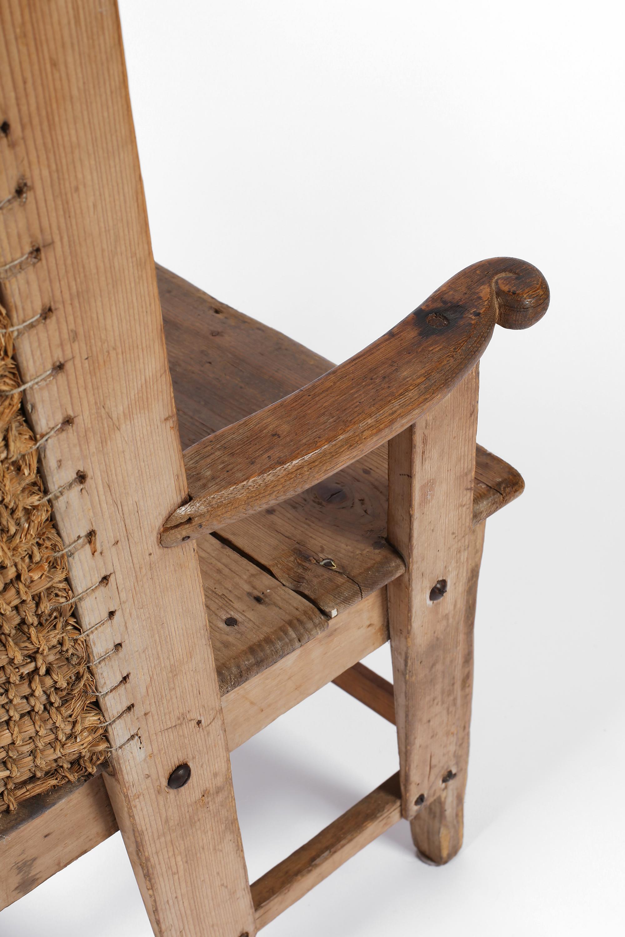 Late 19th Century Scottish Vernacular Pine and Woven Straw Orkney Chair 14