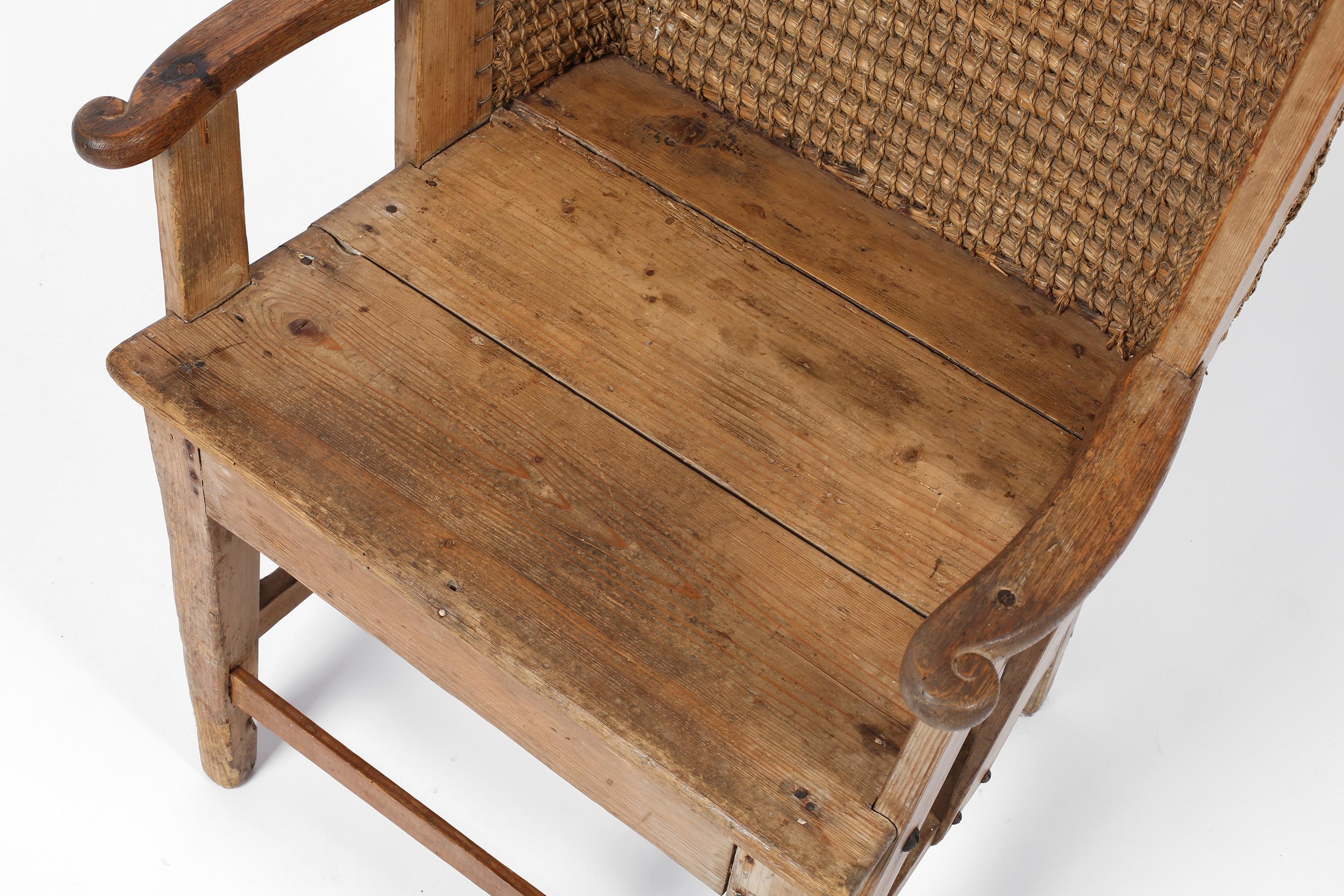 Late 19th Century Scottish Vernacular Pine and Woven Straw Orkney Chair 2