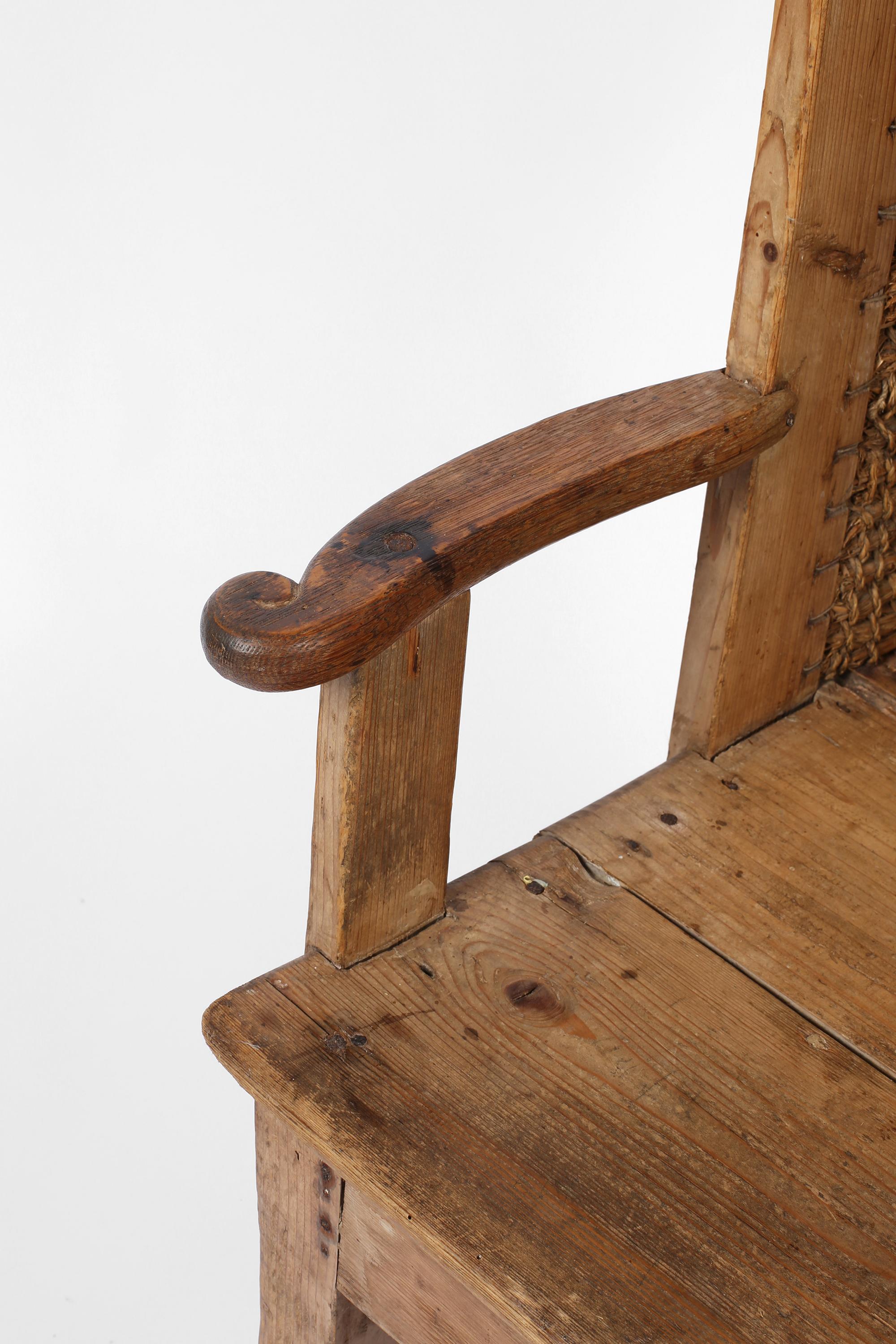 Late 19th Century Scottish Vernacular Pine and Woven Straw Orkney Chair 3