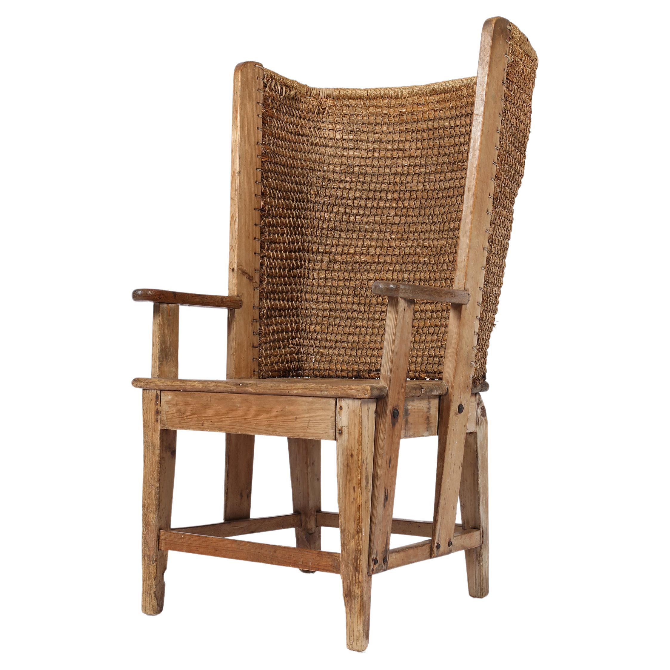 Late 19th Century Scottish Vernacular Pine and Woven Straw Orkney Chair